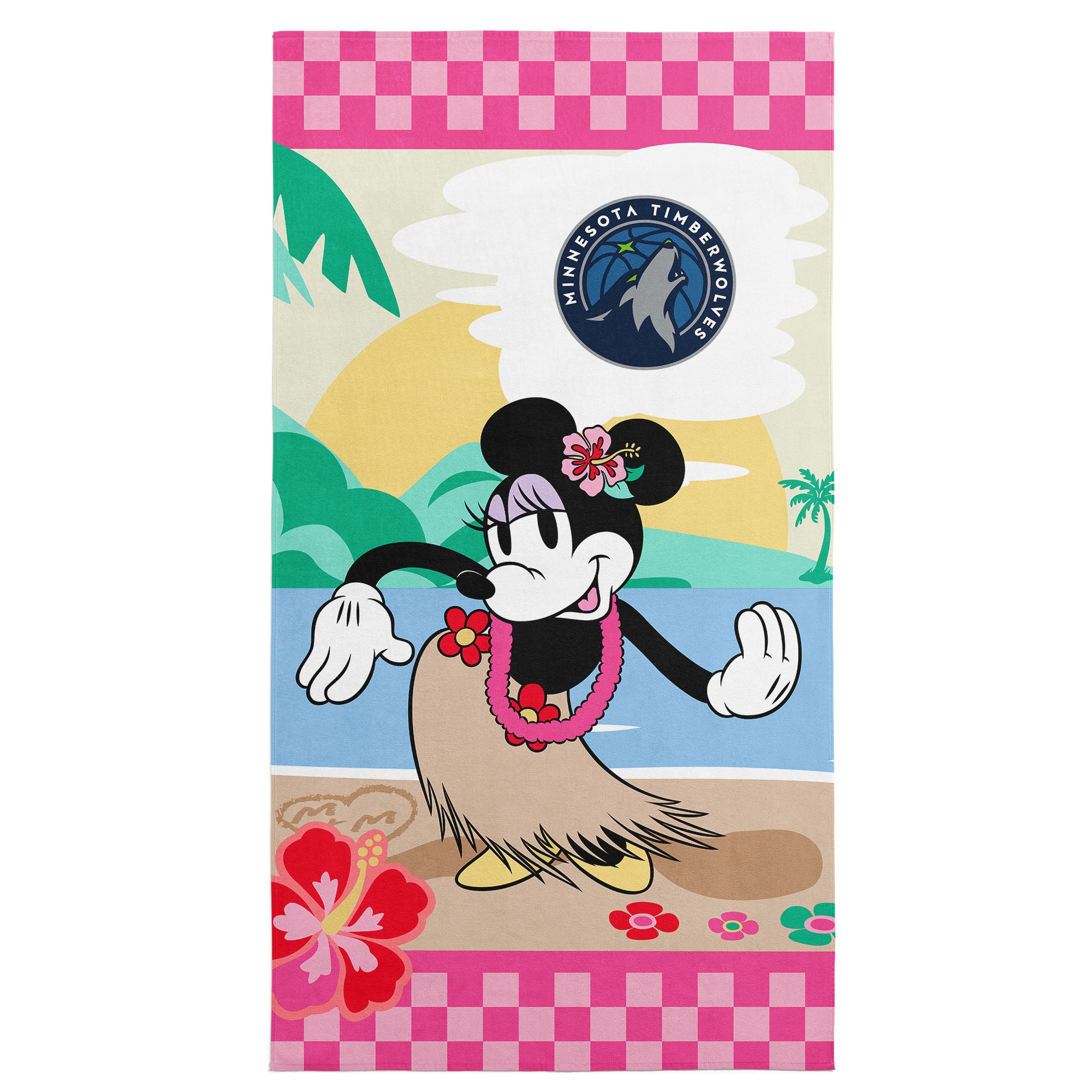 NBA Minnesota Timberwolves Disney Minnie Mouse Beachy Check Pink Microfiber Beach Towel 30x60 inches