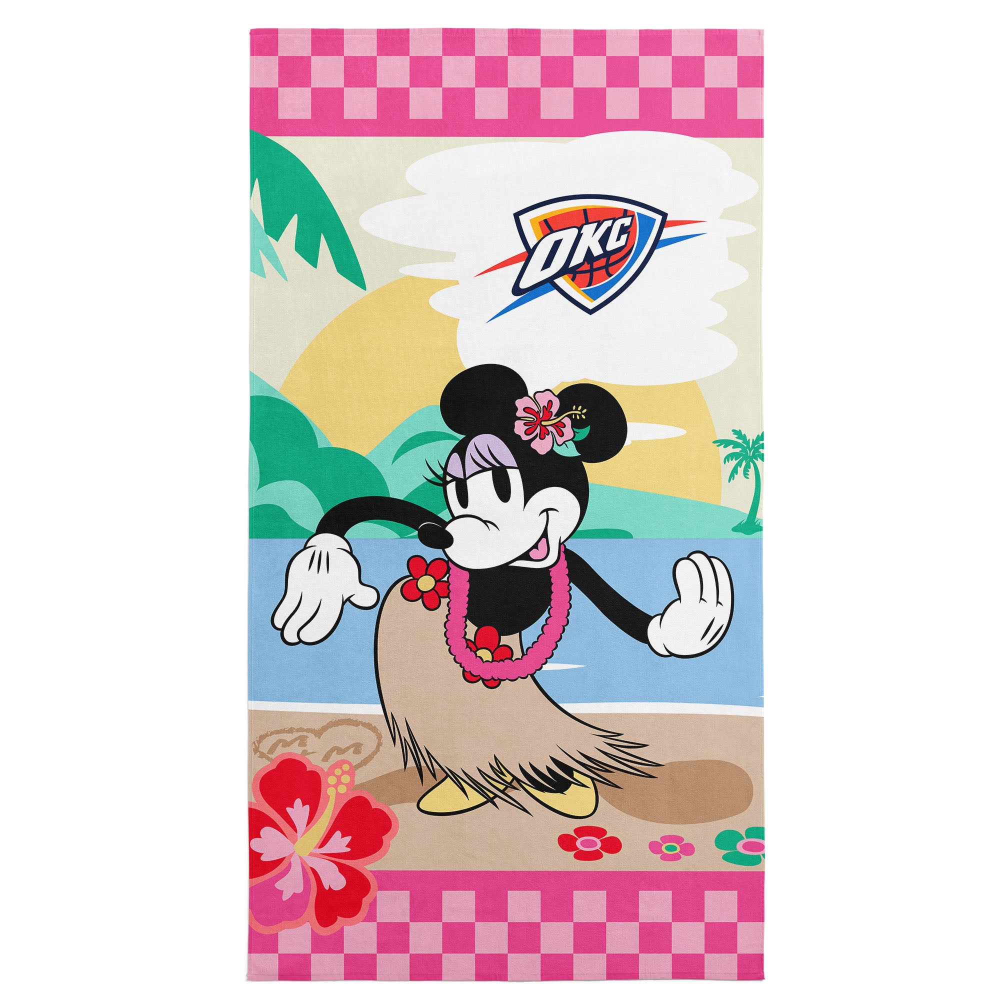 NBA Oklahoma City Thunder Disney Minnie Mouse Beachy Check Pink Microfiber Beach Towel 30x60 inches