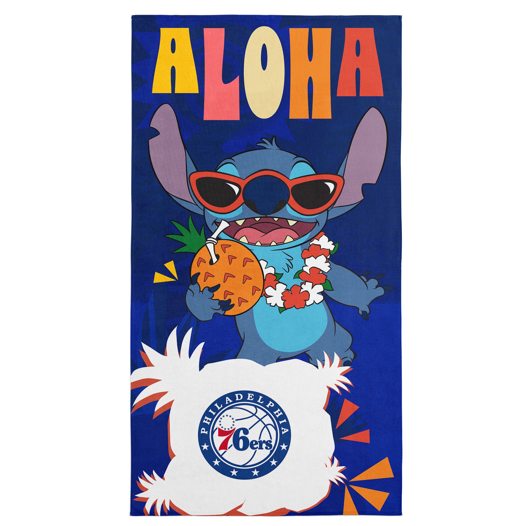 NBA Philadelphia 76ers Disney Lilo & Stitch Tropic Royal Microfiber Beach Towel 30x60 inches