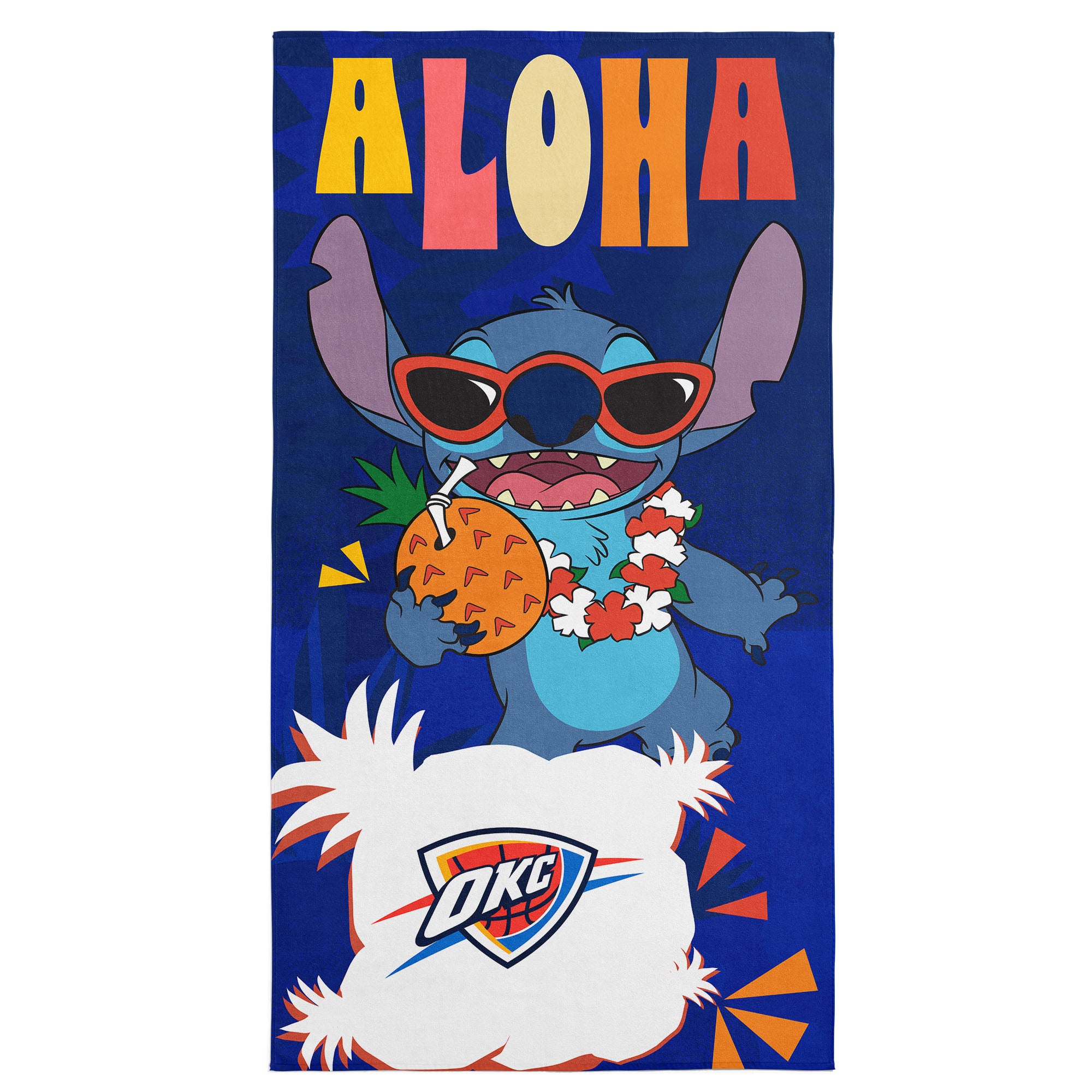 NBA Oklahoma City Thunder Disney Lilo & Stitch Tropic Royal Microfiber Beach Towel 30x60 inches