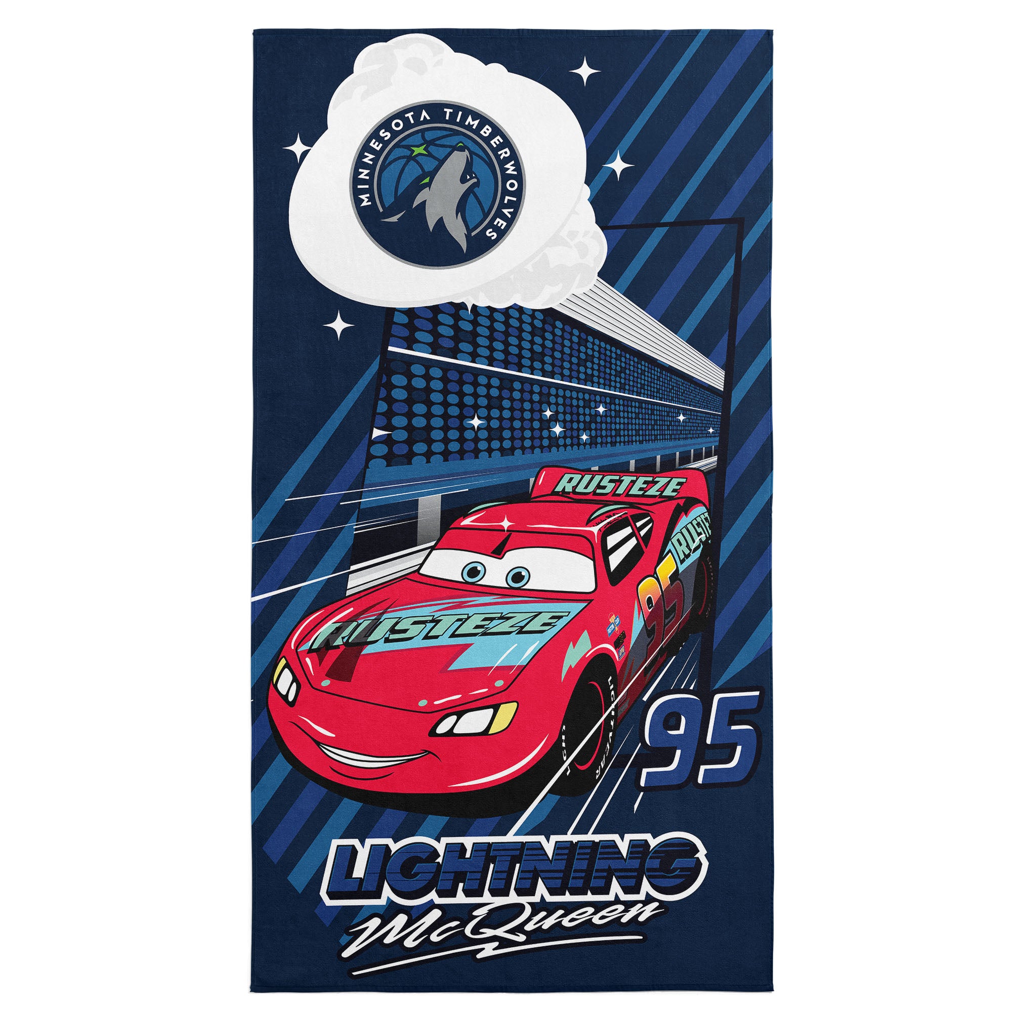 NBA Minnesota Timberwolves Disney Cars Speedline Grey Microfiber Beach Towel 30x60 inches