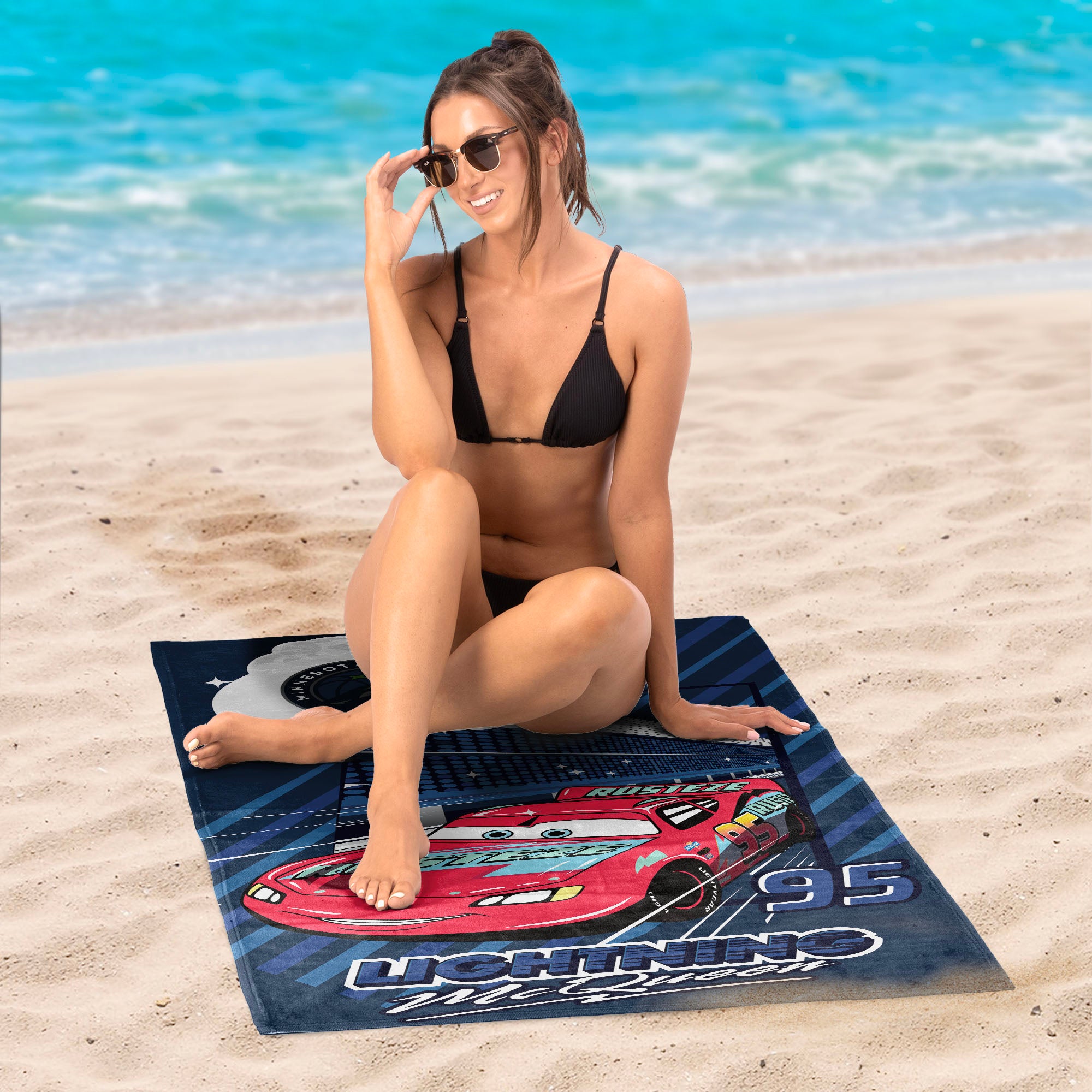NBA Minnesota Timberwolves Disney Cars Speedline Grey Microfiber Beach Towel 30x60 inches