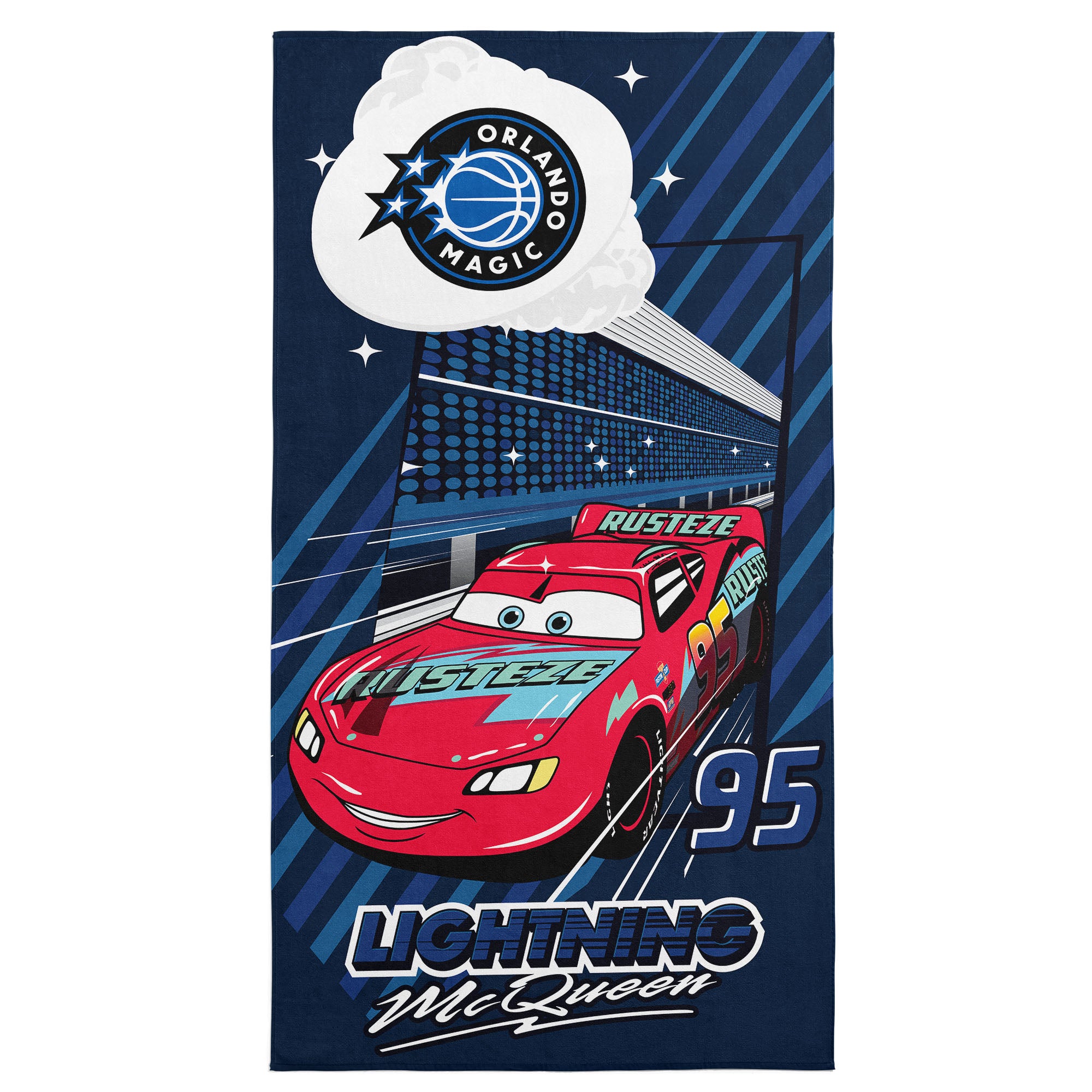 NBA Orlando Magic Disney Cars Speedline Navy Microfiber Beach Towel 30x60 inches