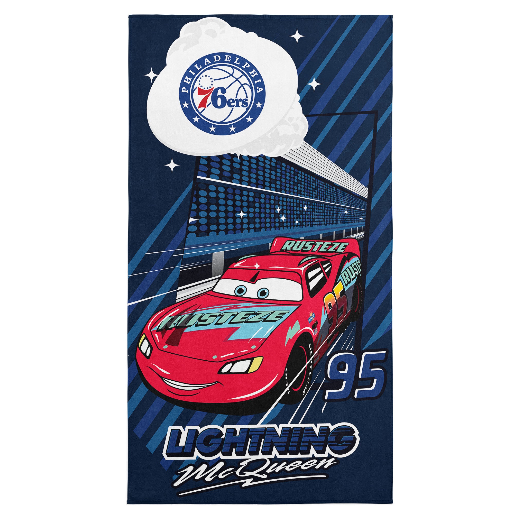NBA Philadelphia 76ers Disney Cars Speedline Navy Microfiber Beach Towel 30x60 inches