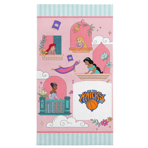 NBA New York Knicks Disney Princesses Window Scene Pink Microfiber Beach Towel 30x60 inches