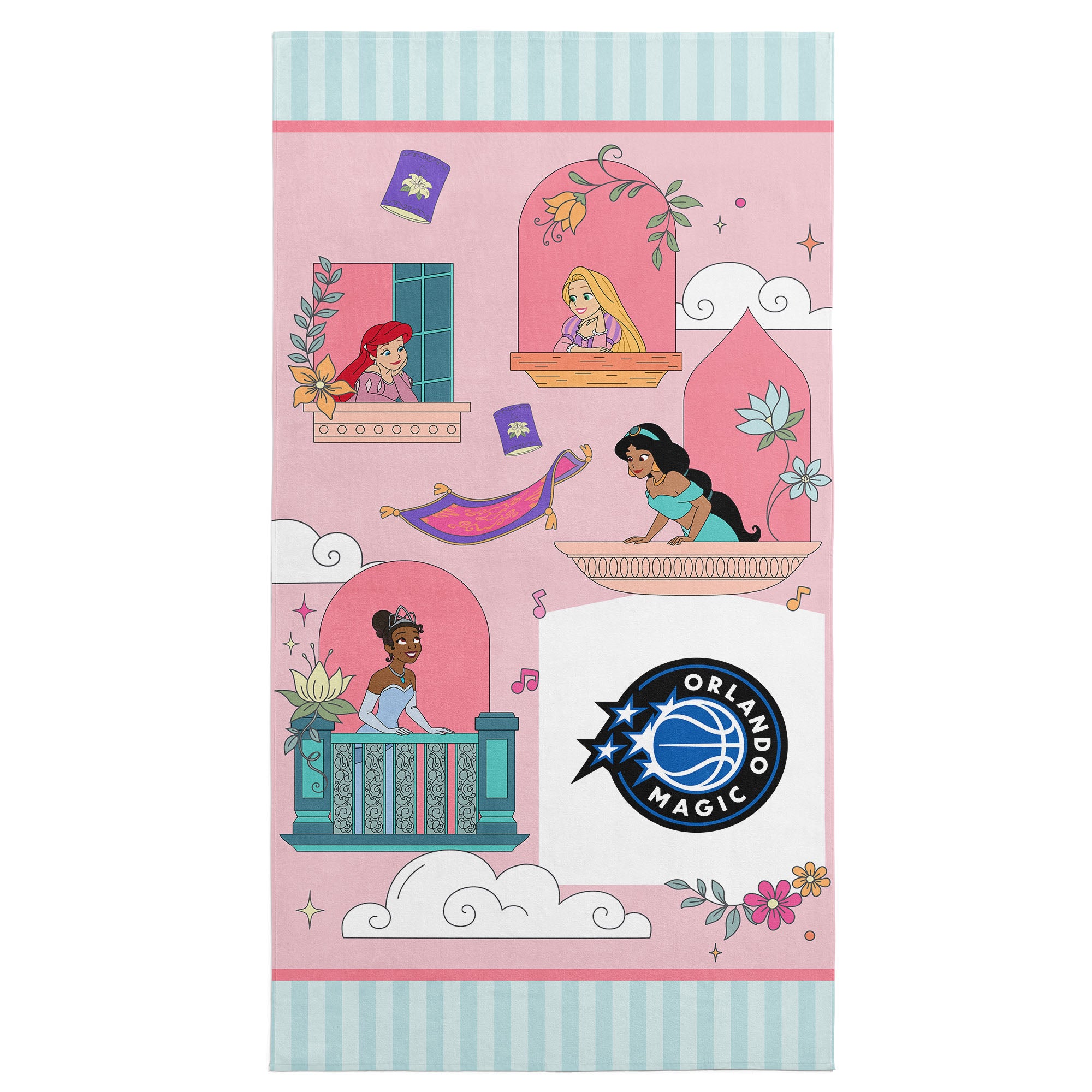 NBA Orlando Magic Disney Princesses Window Scene Pink Microfiber Beach Towel 30x60 inches