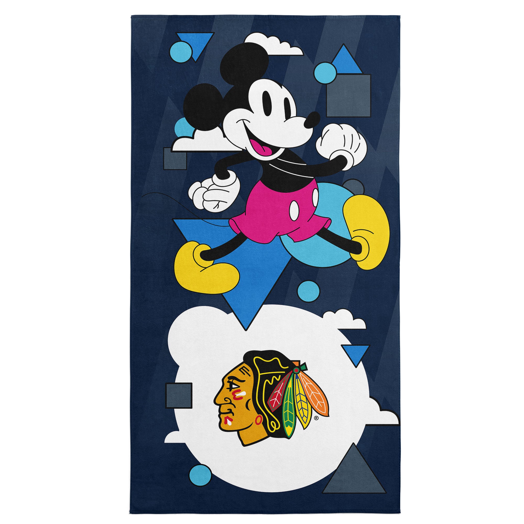NHL Chicago Blackhawks Disney Mickey Mouse Good Vibes Navy Microfiber Beach Towel 30x60 inches