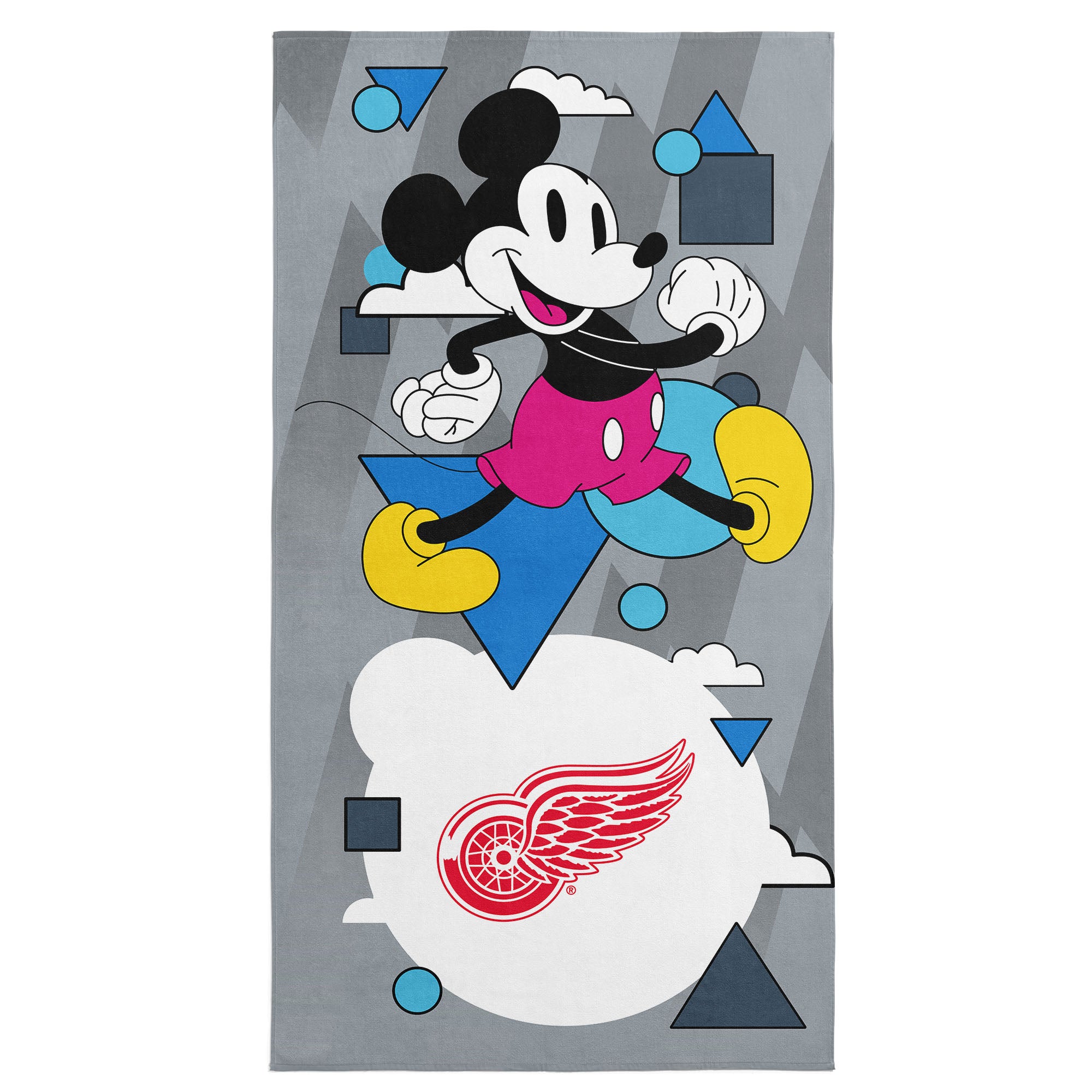 NHL Detroit Red Wings Disney Mickey Mouse Good Vibes Grey Microfiber Beach Towel 30x60 inches