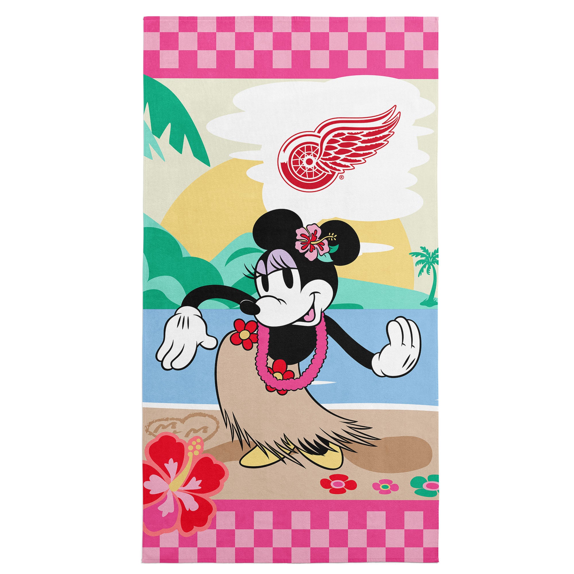 NHL Detroit Red Wings Disney Minnie Mouse Beachy Check Pink Microfiber Beach Towel 30x60 inches
