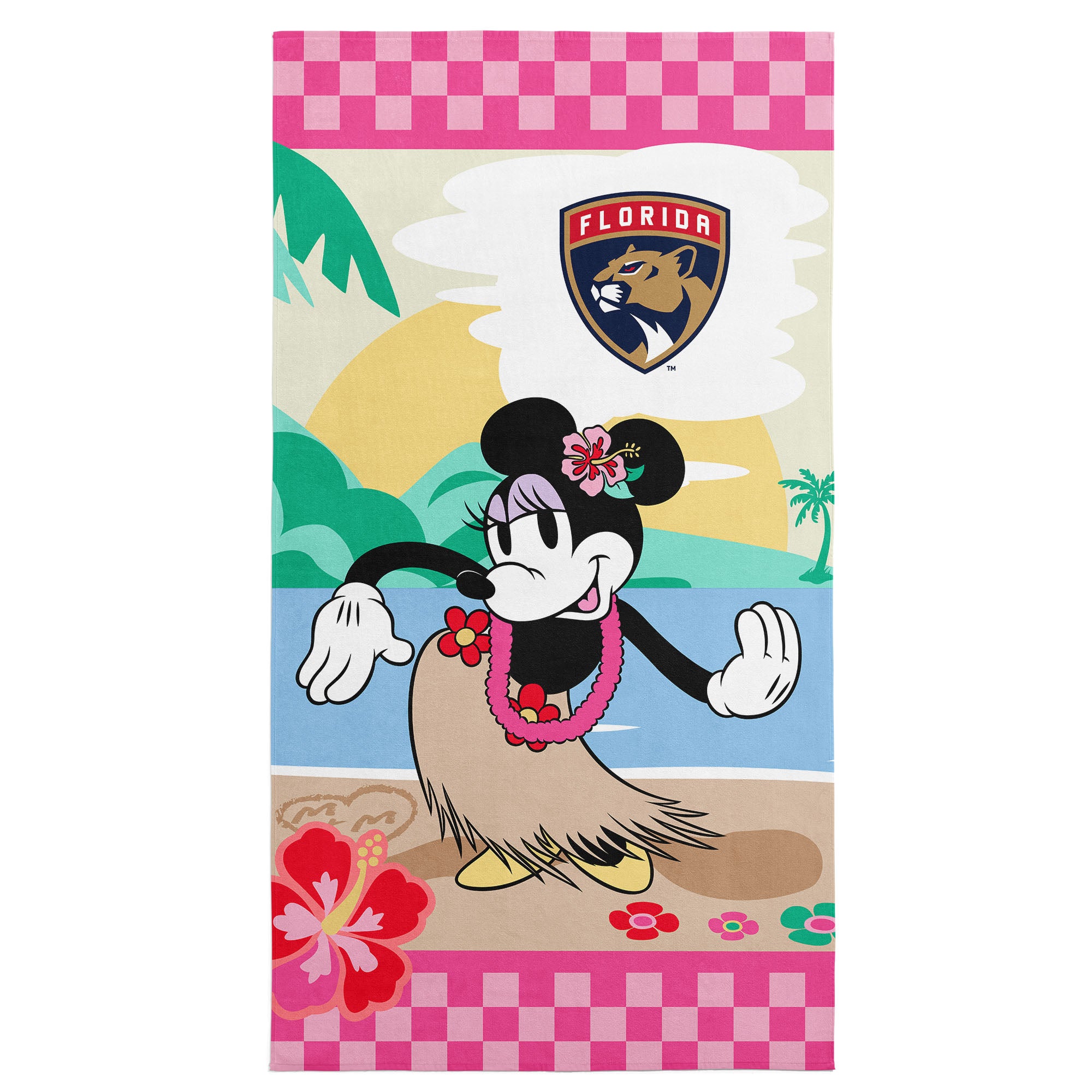 NHL Florida Panthers Disney Minnie Mouse Beachy Check Pink Microfiber Beach Towel 30x60 inches