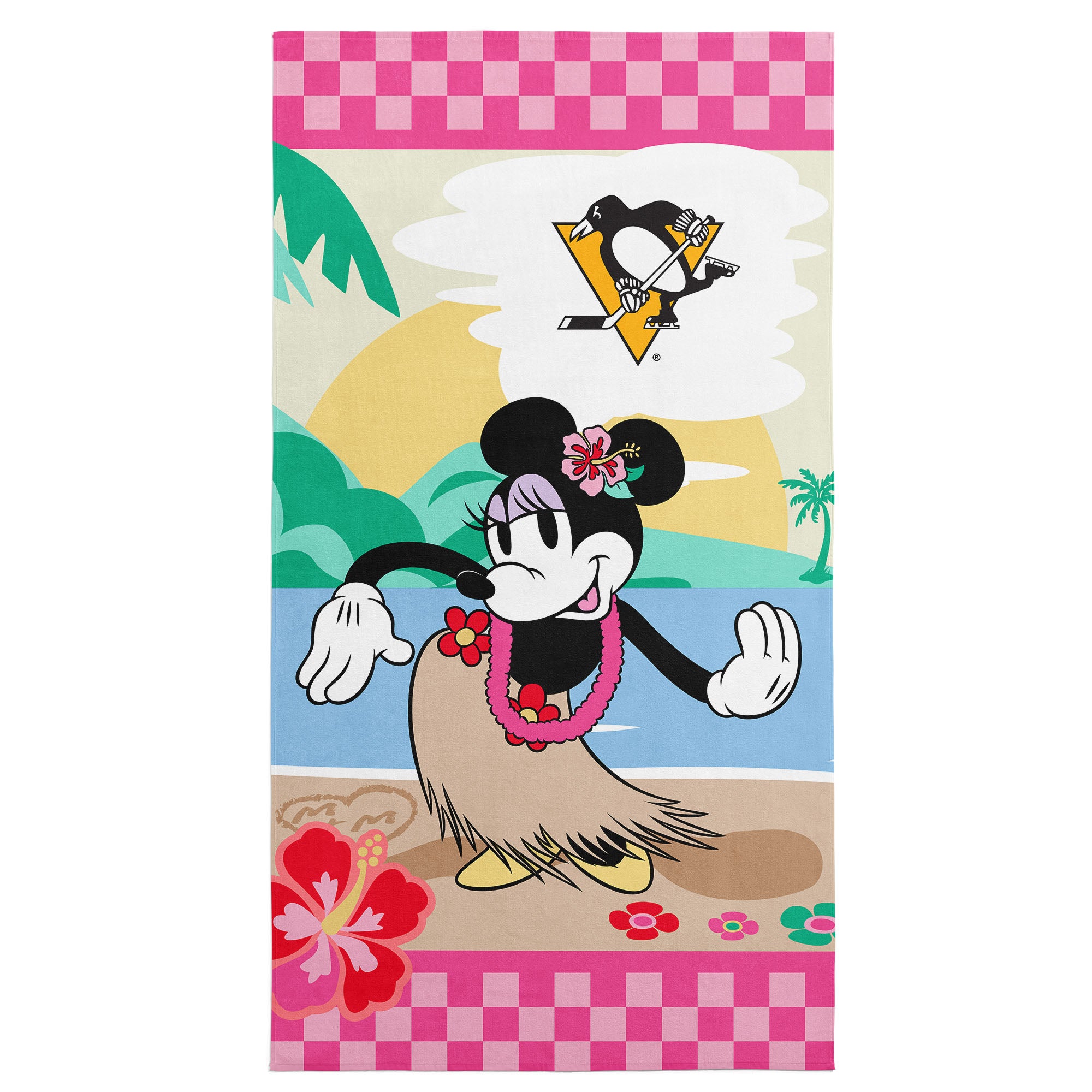NHL Pittsburgh Penguins Disney Minnie Mouse Beachy Check Pink Microfiber Beach Towel 30x60 inches