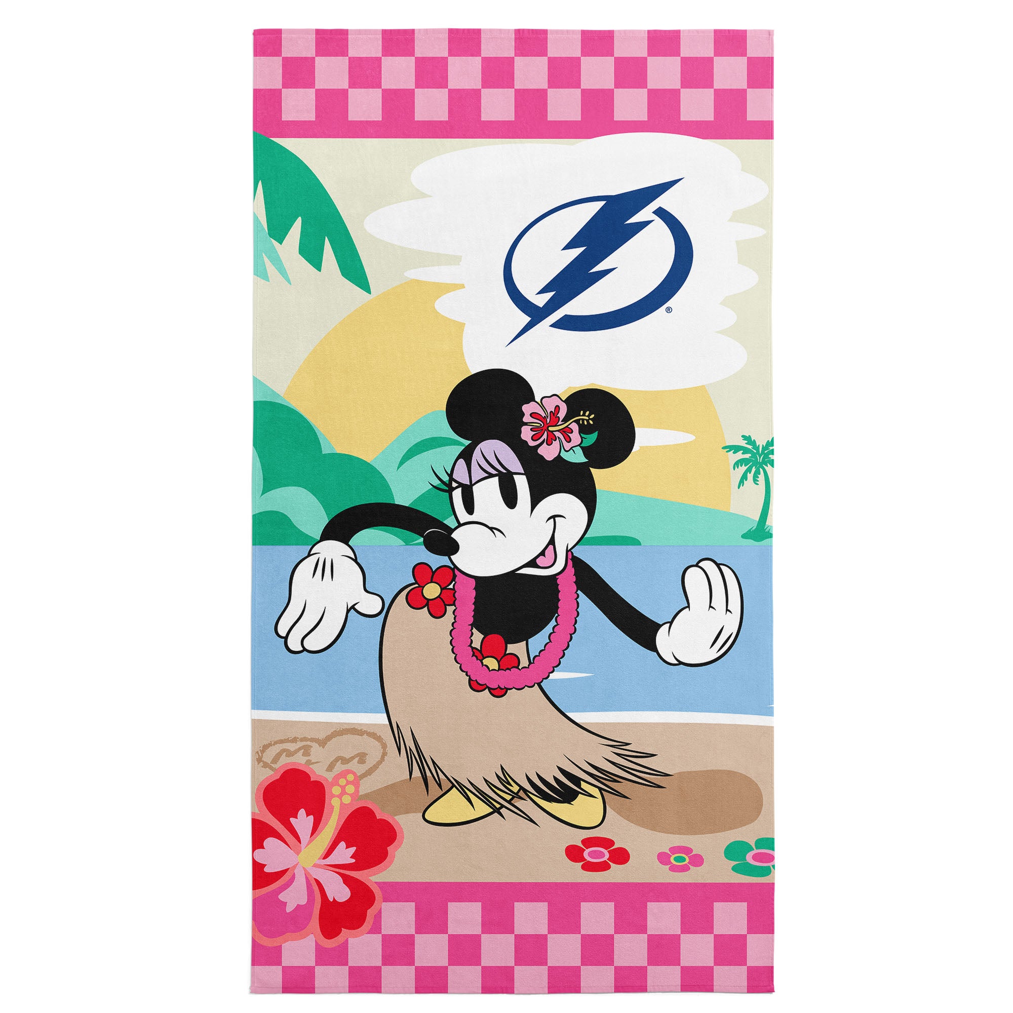 NHL Tampa Bay Lightning Disney Minnie Mouse Beachy Check Pink Microfiber Beach Towel 30x60 inches