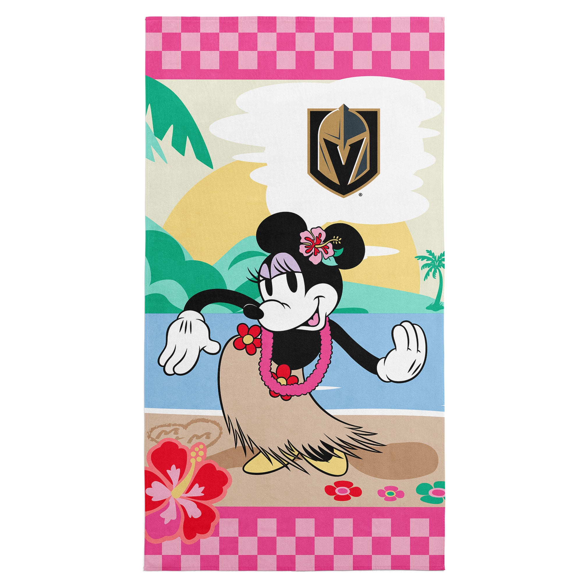 NHL Vegas Golden Knights Disney Minnie Mouse Beachy Check Pink Microfiber Beach Towel 30x60 inches