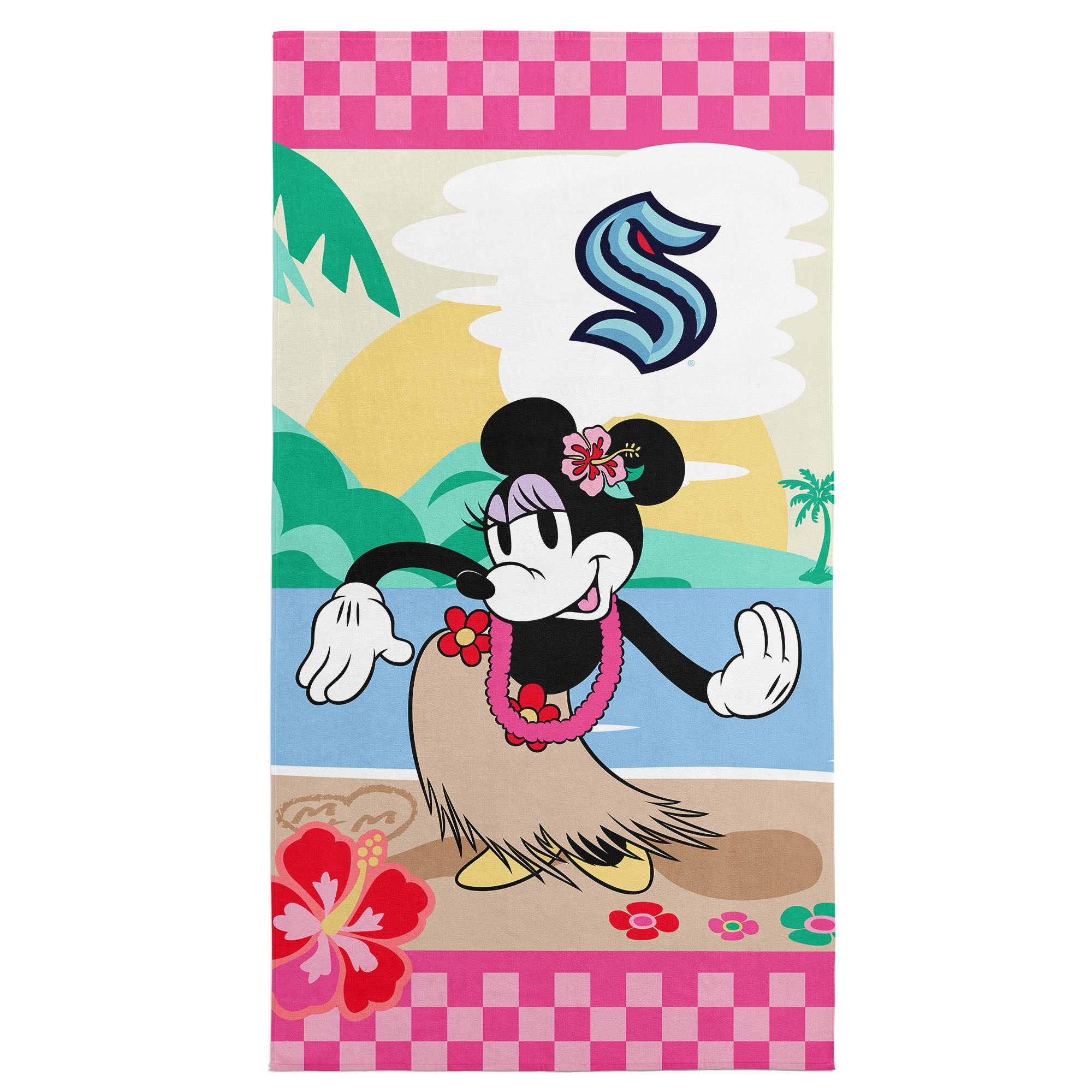NHL Seattle Kraken Disney Minnie Mouse Beachy Check Pink Microfiber Beach Towel 30x60 inches