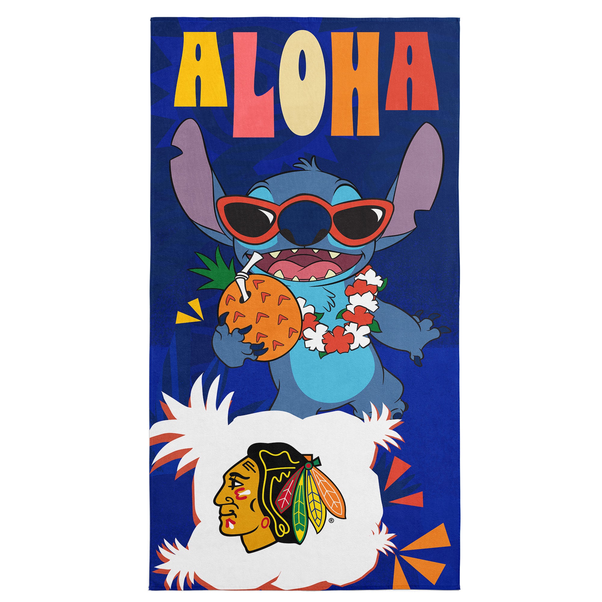 NHL Chicago Blackhawks Disney Lilo & Stitch Tropic Royal Microfiber Beach Towel 30x60 inches