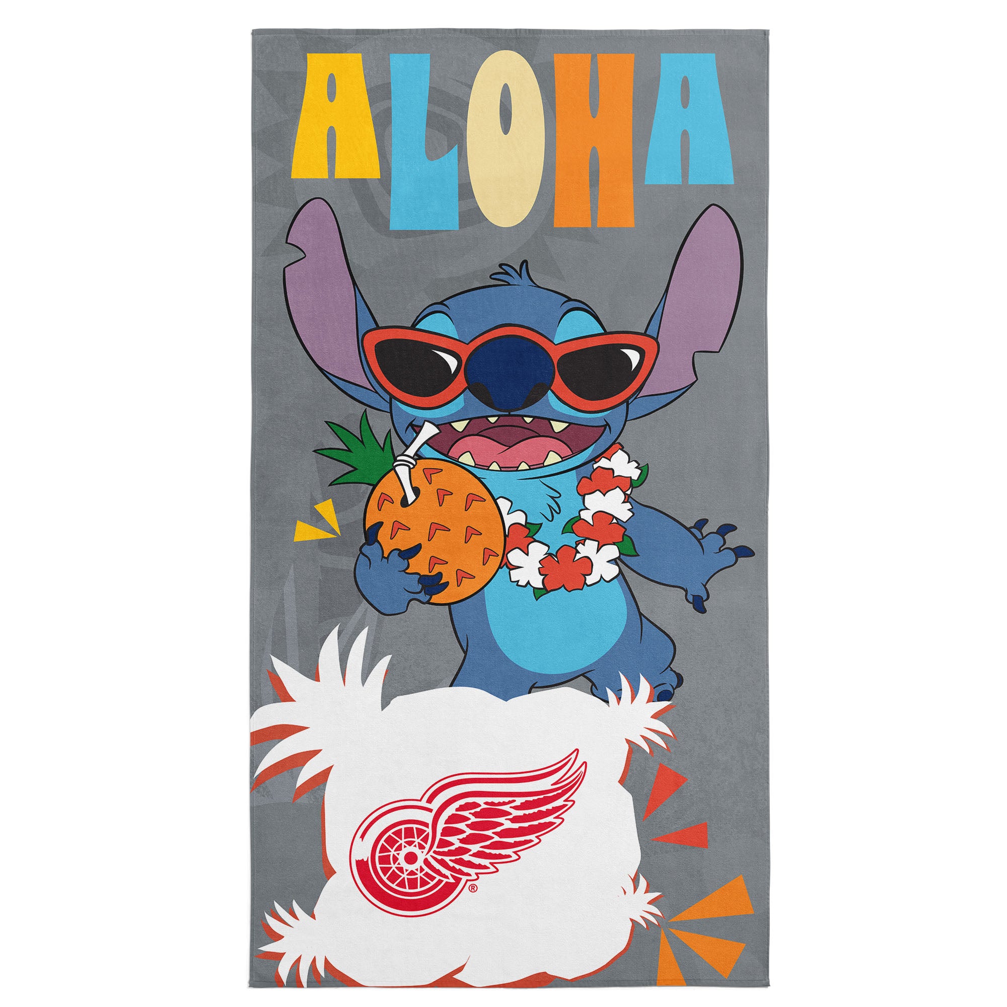 NHL Detroit Red Wings Disney Lilo & Stitch Tropic Grey Microfiber Beach Towel 30x60 inches