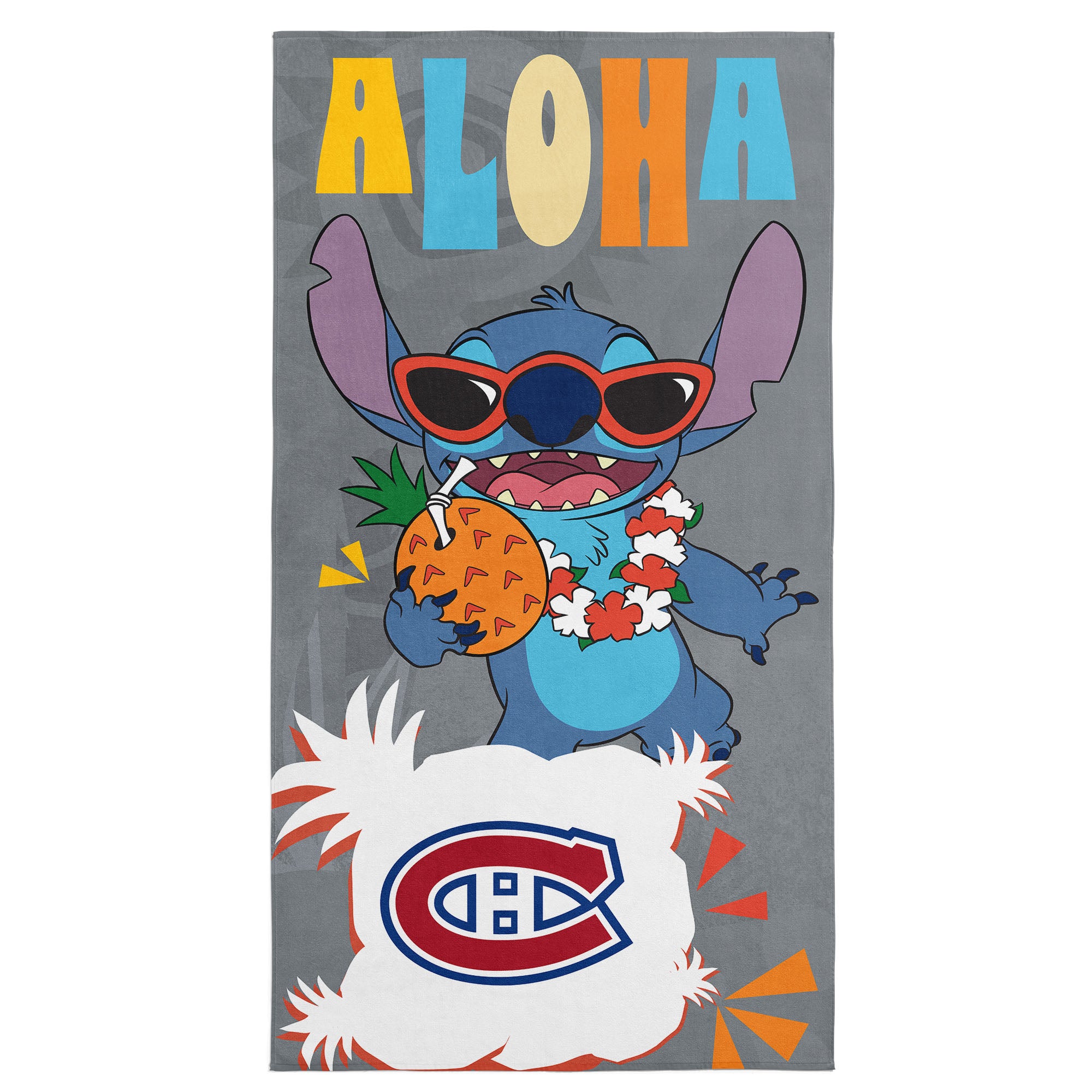 NHL Montreal Canadiens Disney Lilo & Stitch Tropic Grey Microfiber Beach Towel 30x60 inches