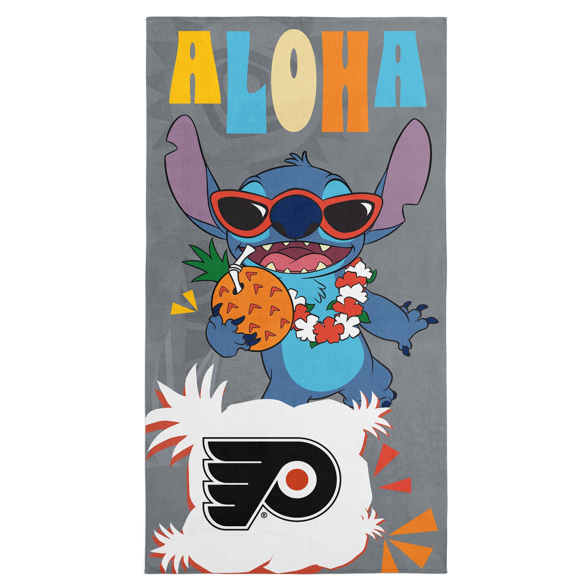 NHL Philadelphia Flyers Disney Lilo & Stitch Tropic Grey Microfiber Beach Towel 30x60 inches