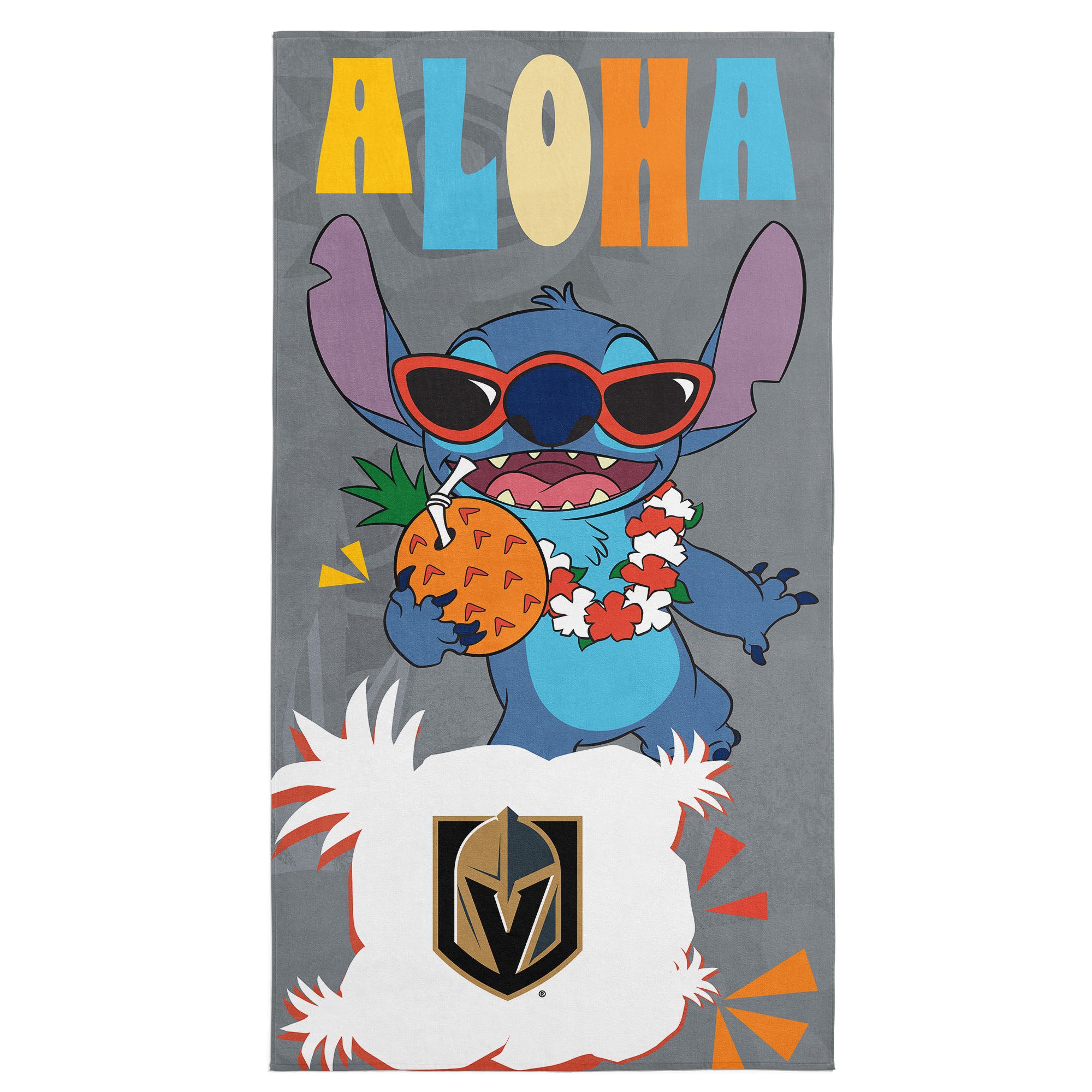 NHL Vegas Golden Knights Disney Lilo & Stitch Tropic Grey Microfiber Beach Towel 30x60 inches