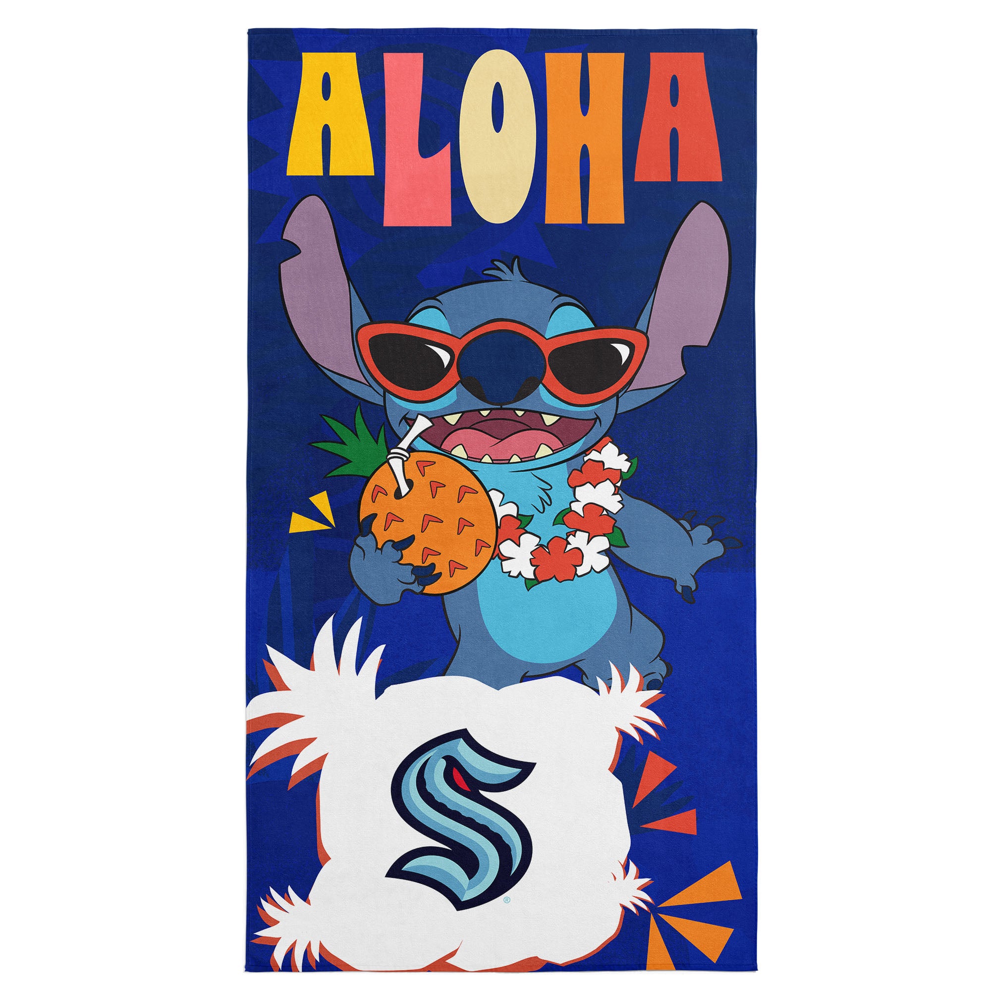 NHL Seattle Kraken Disney Lilo & Stitch Tropic Royal Microfiber Beach Towel 30x60 inches