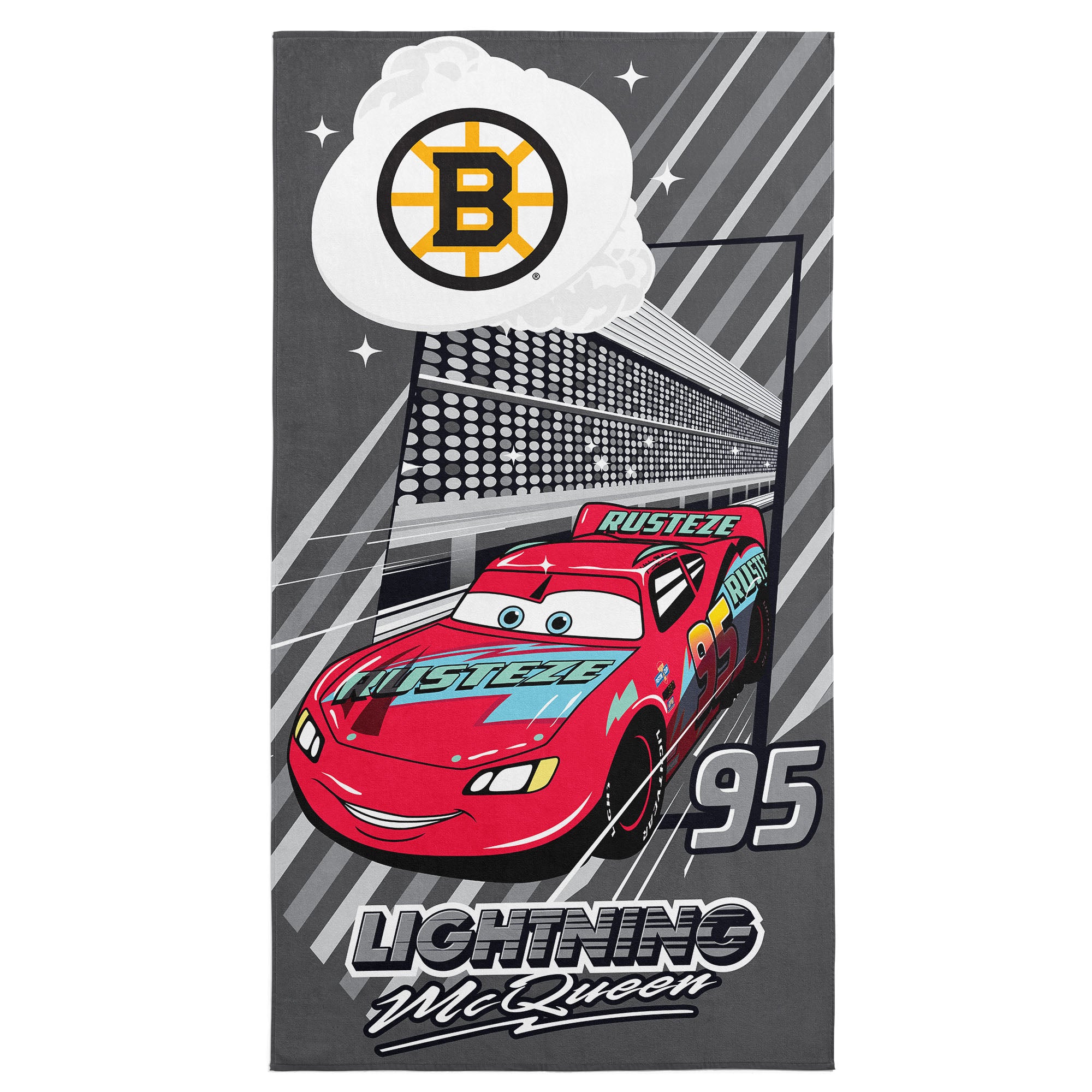 NHL Boston Bruins Disney Cars Speedline Grey Microfiber Beach Towel 30x60 inches