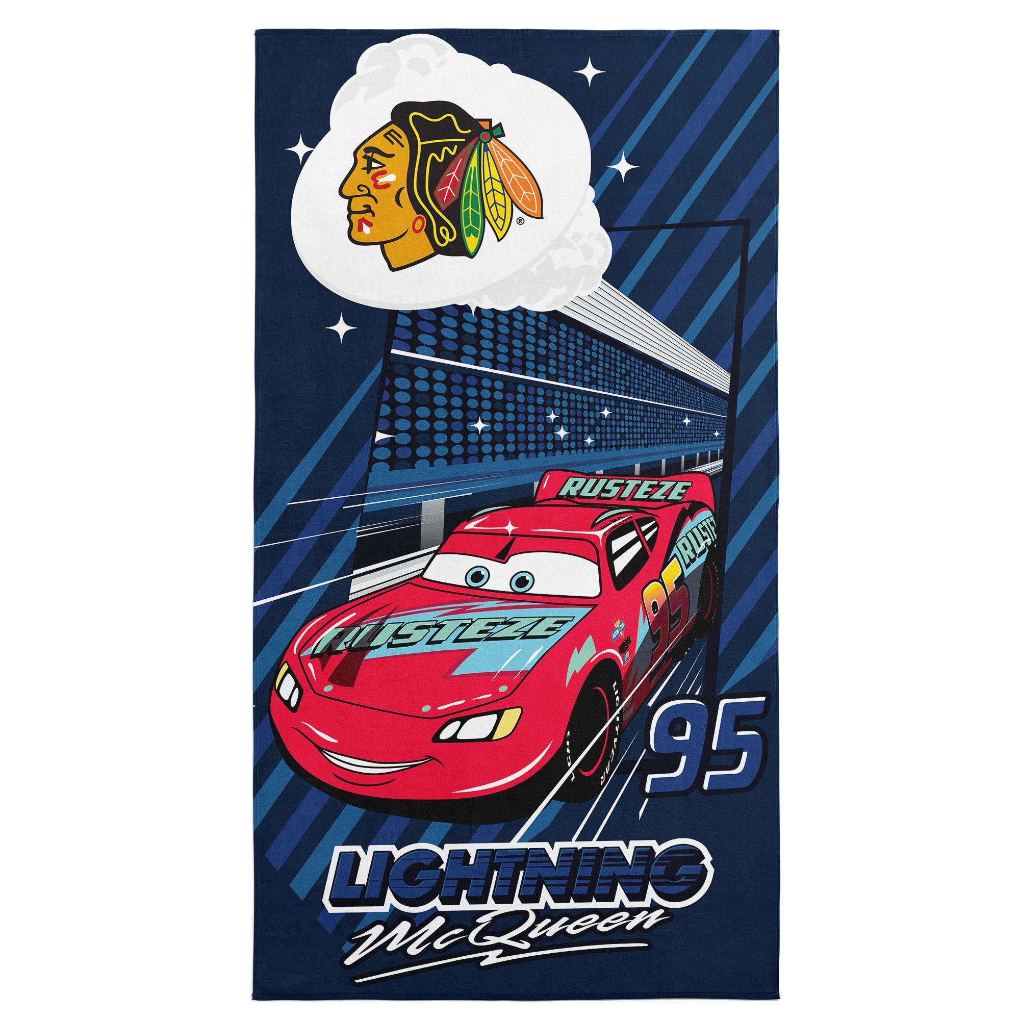 NHL Chicago Blackhawks Disney Cars Speedline Navy Microfiber Beach Towel 30x60 inches