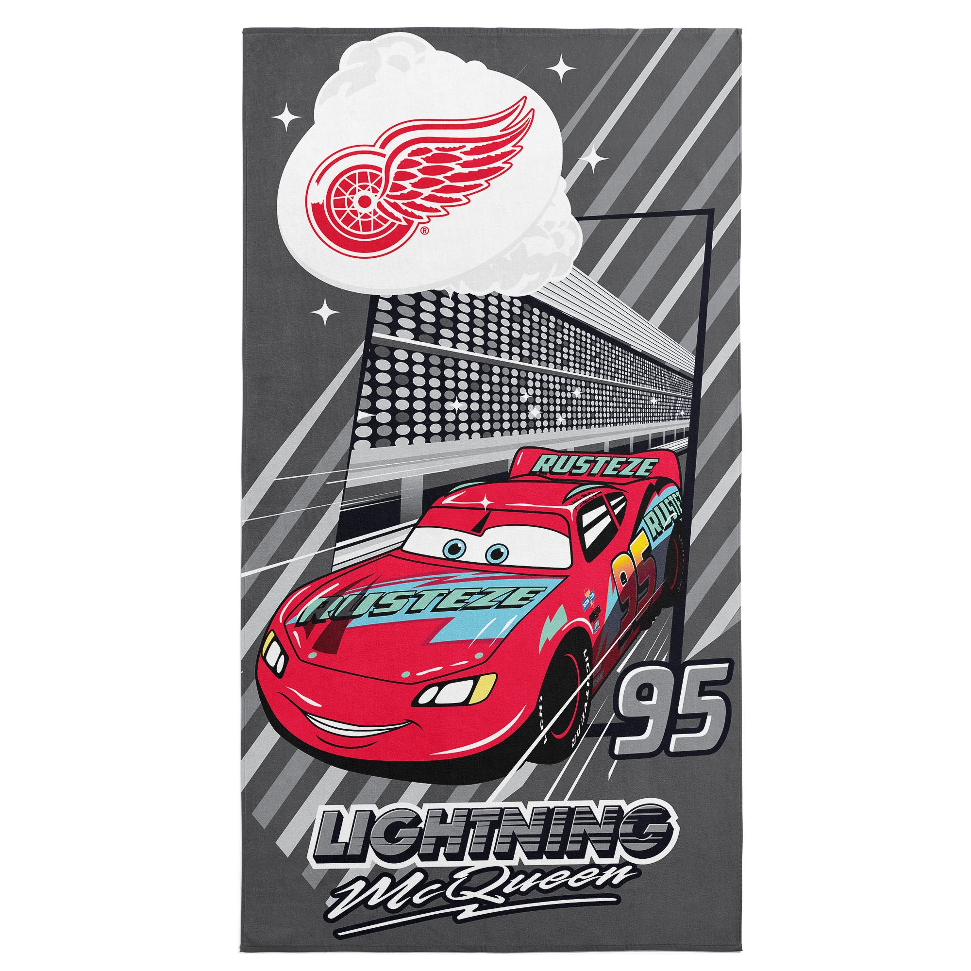 NHL Detroit Red Wings Disney Cars Speedline Grey Microfiber Beach Towel 30x60 inches