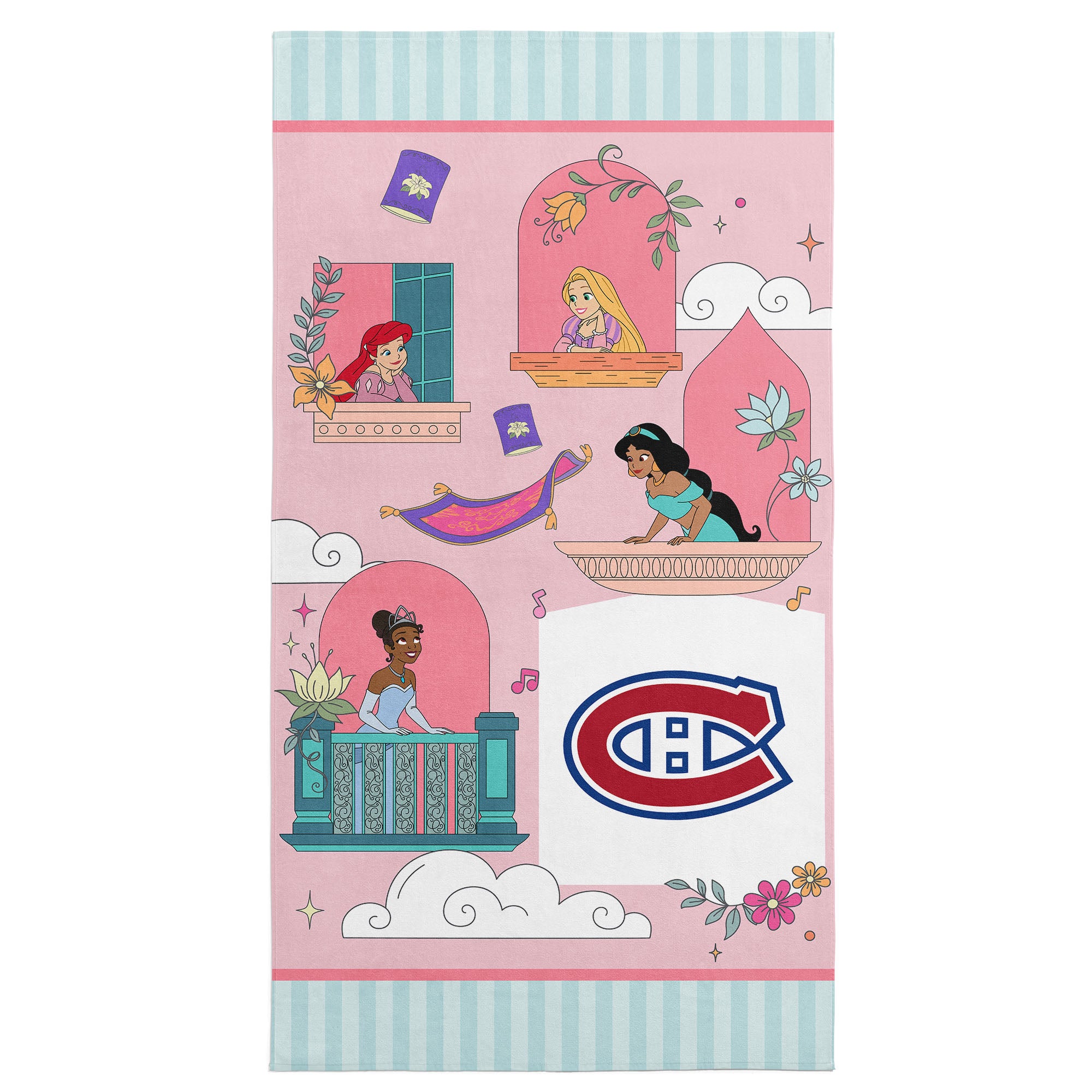 NHL Montreal Canadiens Disney Princesses Window Scene Pink Microfiber Beach Towel 30x60 inches
