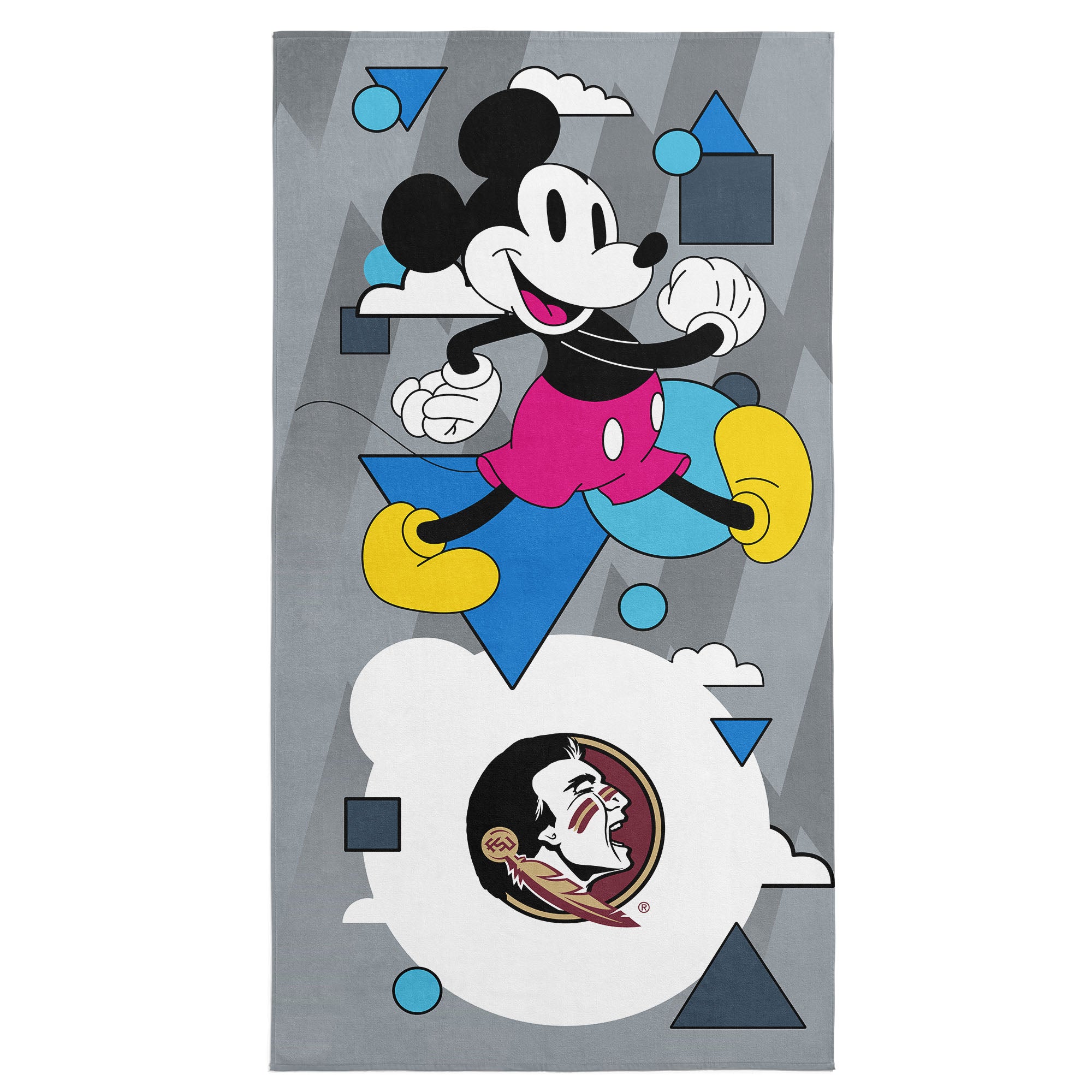Collegiate Florida State University Disney Mickey Mouse Good Vibes Grey Microfiber Beach Towel 30x60 inches
