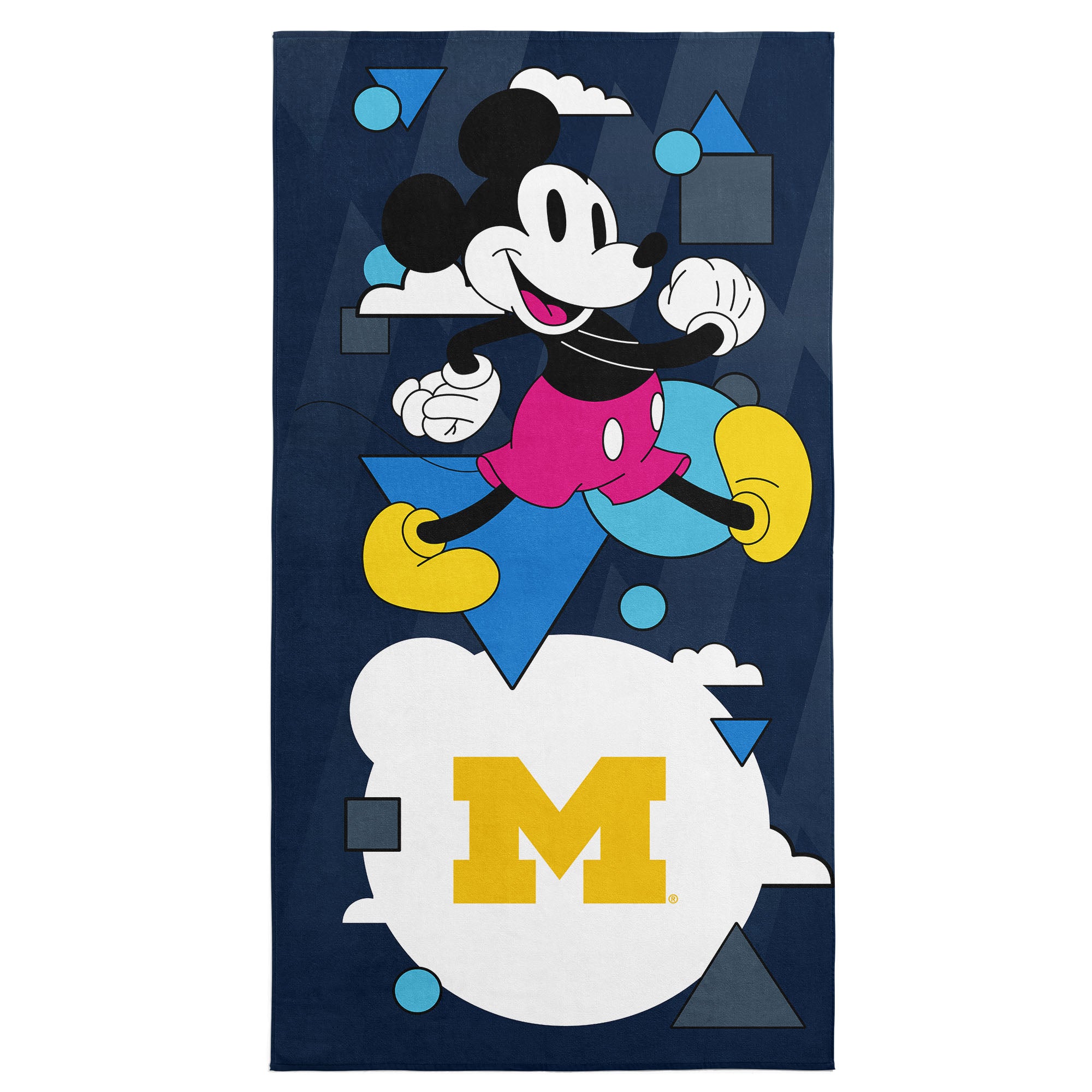 Collegiate University of Michigan Disney Mickey Mouse Good Vibes Navy Microfiber Beach Towel 30x60 inches