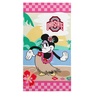 Collegiate Ohio State University Disney Minnie Mouse Beachy Check Pink Microfiber Beach Towel 30x60 inches