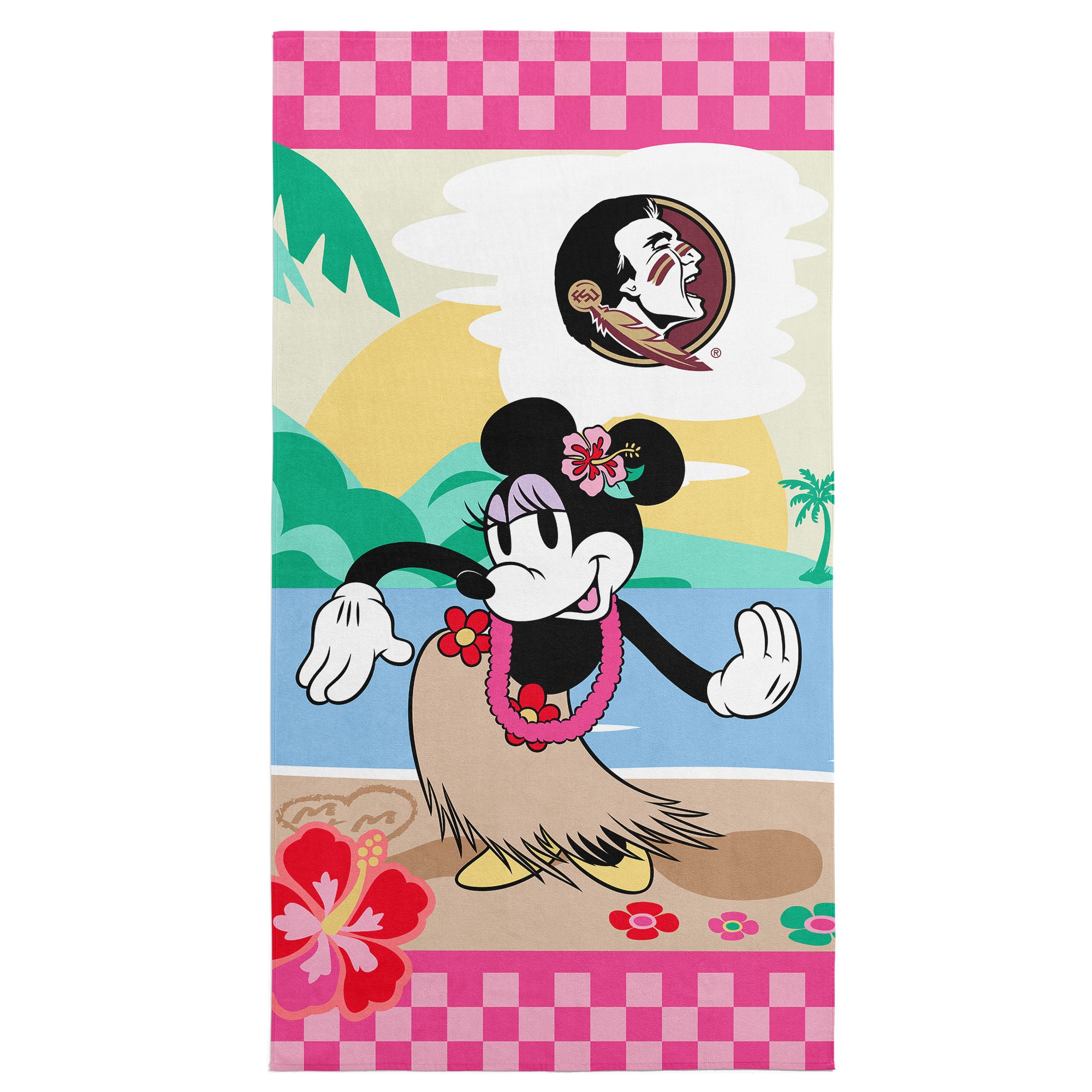 Collegiate Florida State University Disney Minnie Mouse Beachy Check Pink Microfiber Beach Towel 30x60 inches