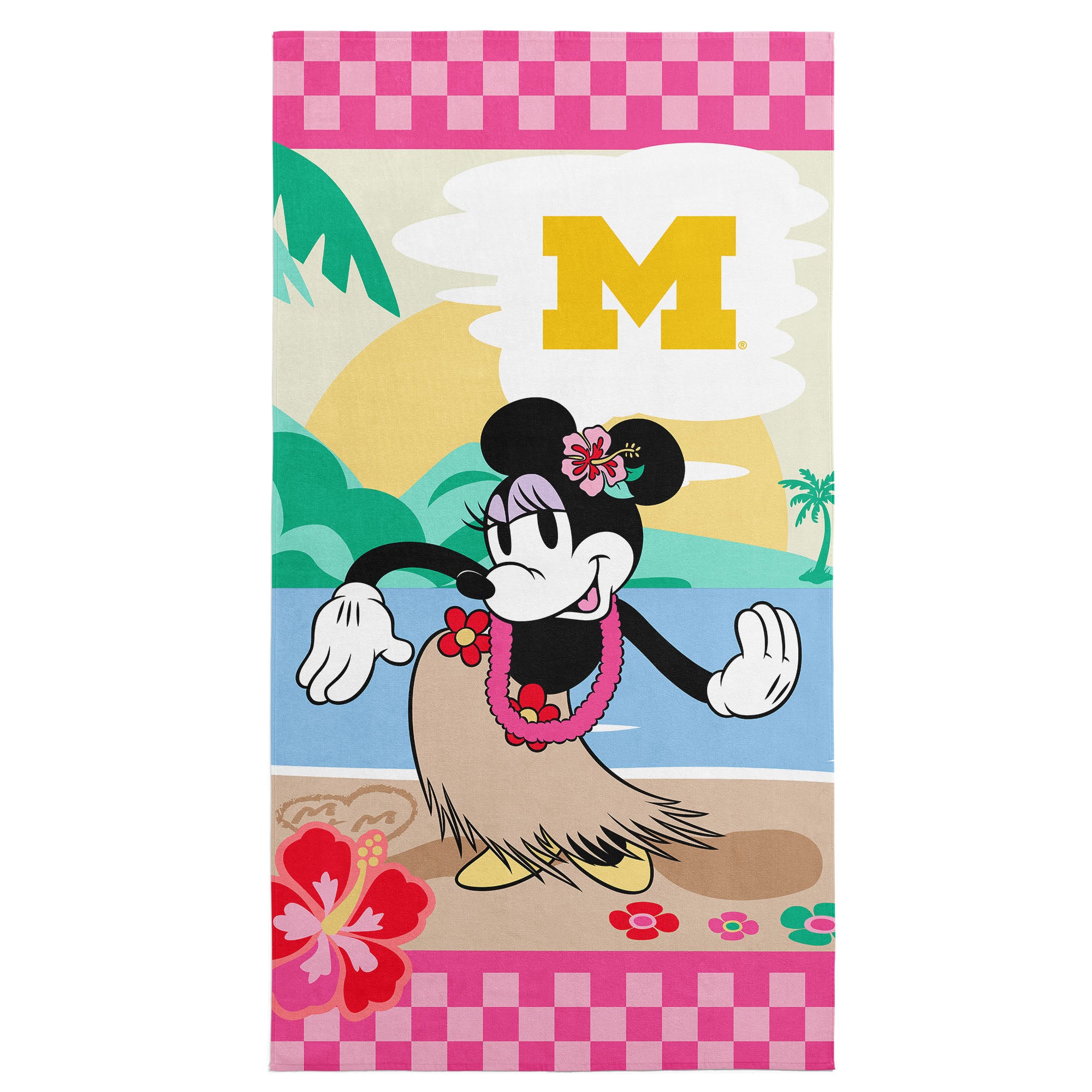 Collegiate University of Michigan Disney Minnie Mouse Beachy Check Pink Microfiber Beach Towel 30x60 inches