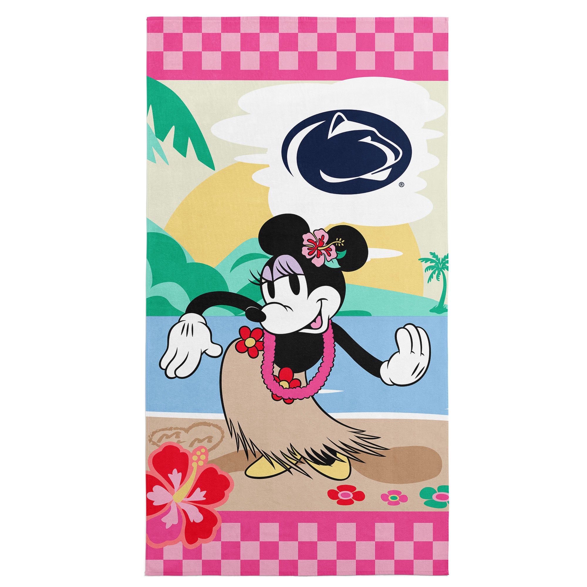Collegiate Penn State University Disney Minnie Mouse Beachy Check Pink Microfiber Beach Towel 30x60 inches