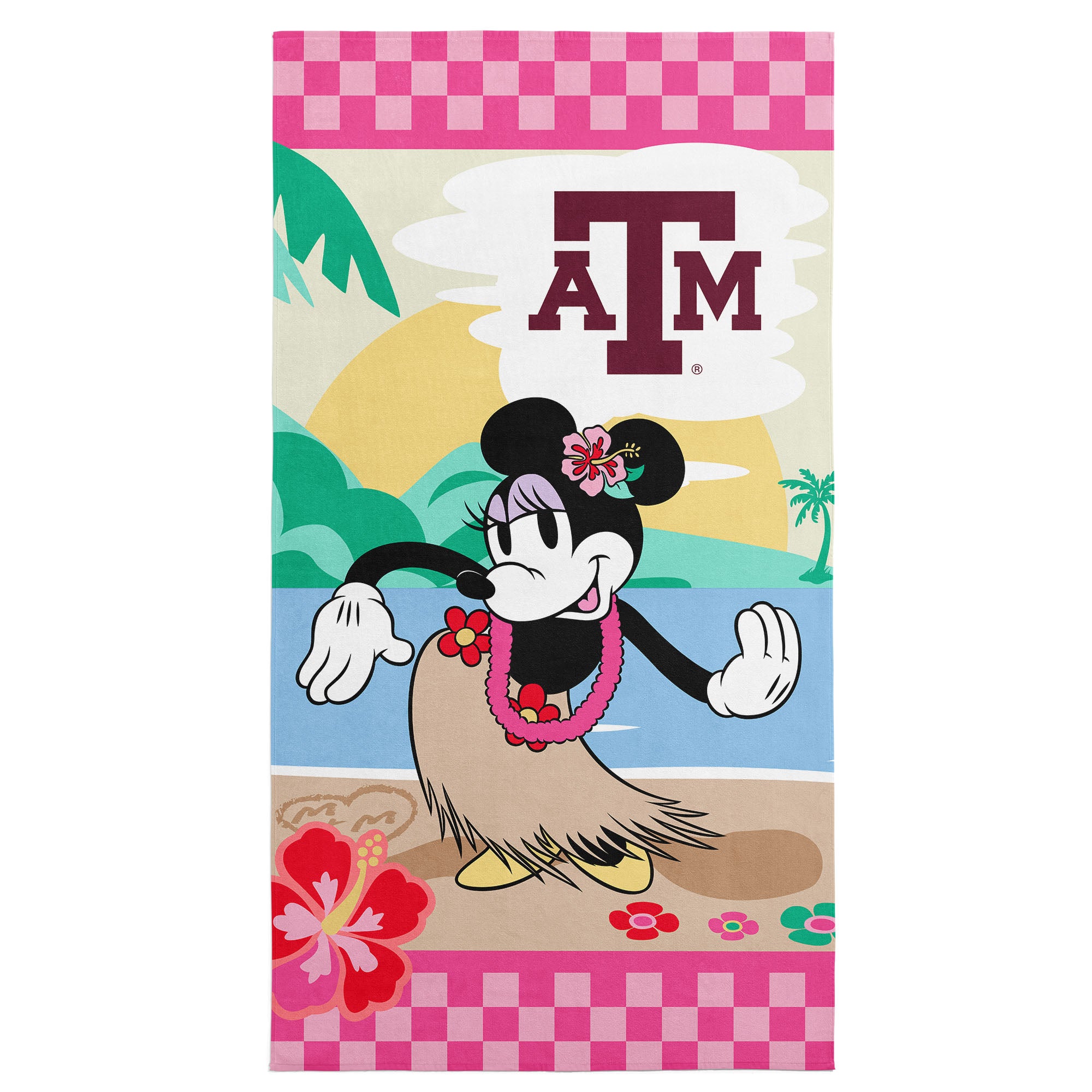 Collegiate Texas A&M University Disney Minnie Mouse Beachy Check Pink Microfiber Beach Towel 30x60 inches