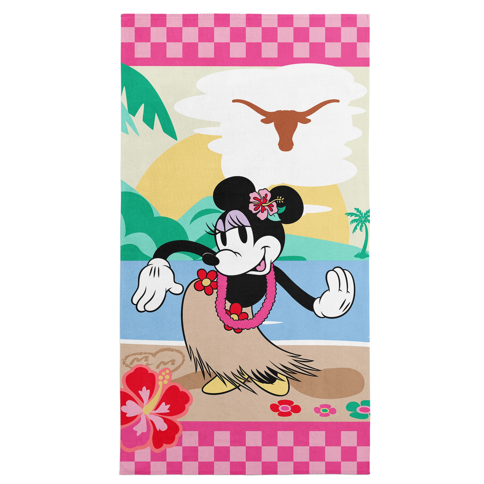 Collegiate University of Texas Disney Minnie Mouse Beachy Check Pink Microfiber Beach Towel 30x60 inches