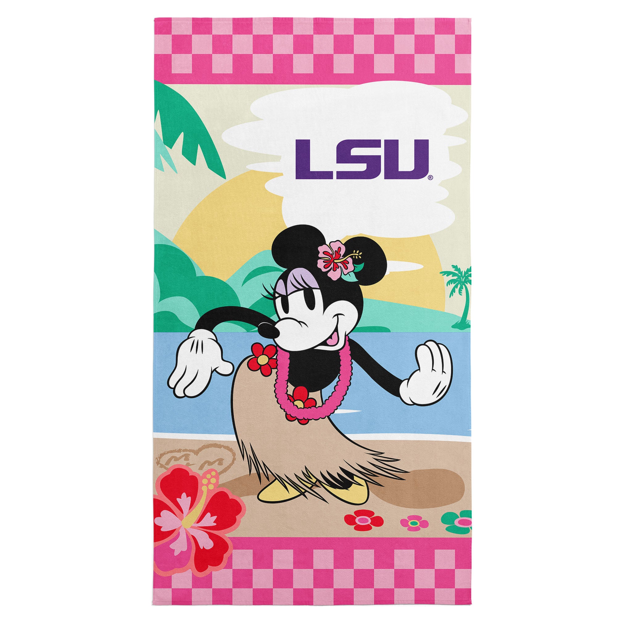Collegiate Louisiana State University Disney Minnie Mouse Beachy Check Pink Microfiber Beach Towel 30x60 inches