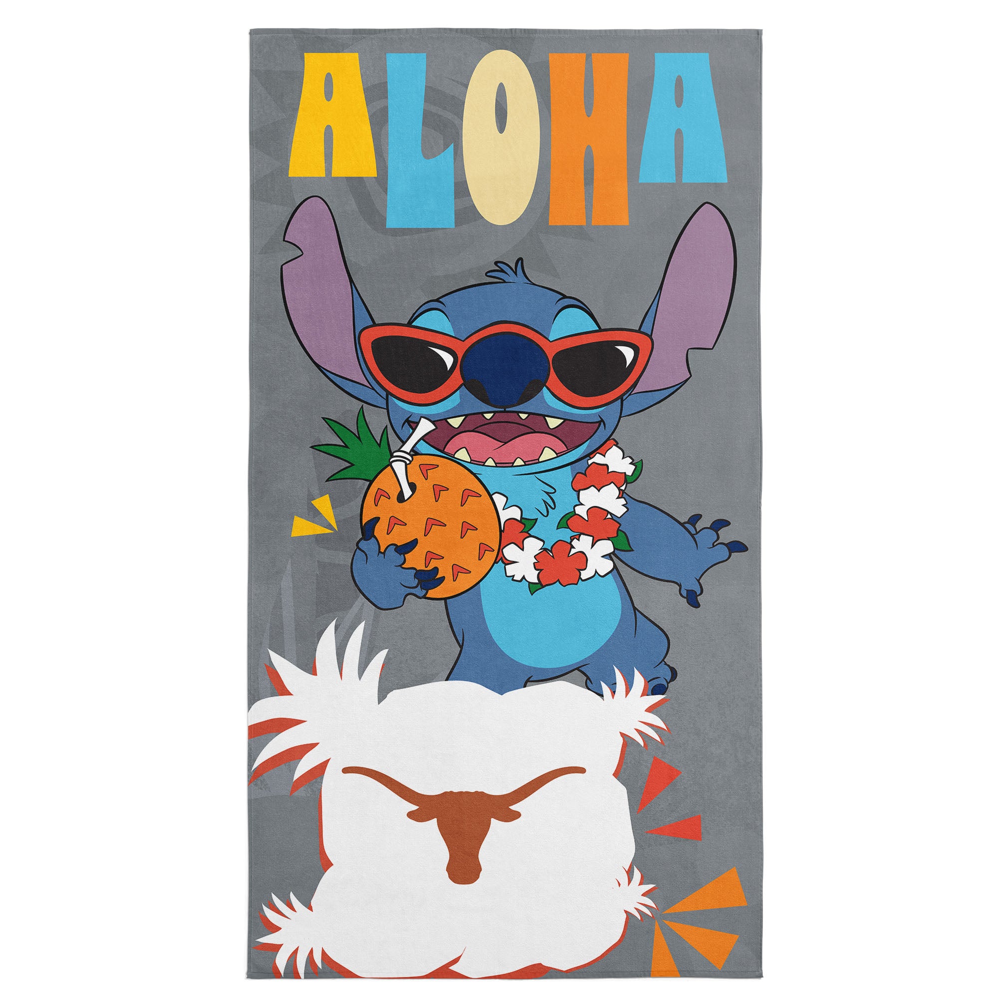 Collegiate University of Texas Disney Lilo & Stitch Tropic Grey Microfiber Beach Towel 30x60 inches