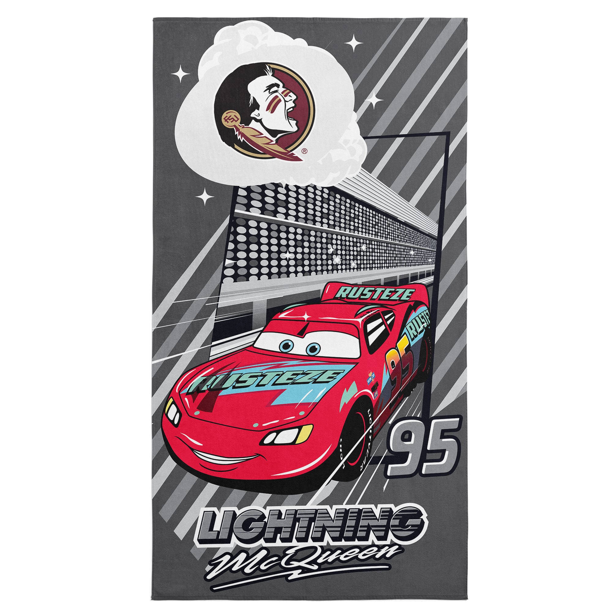 Collegiate Florida State University Disney Cars Speedline Grey Microfiber Beach Towel 30x60 inches