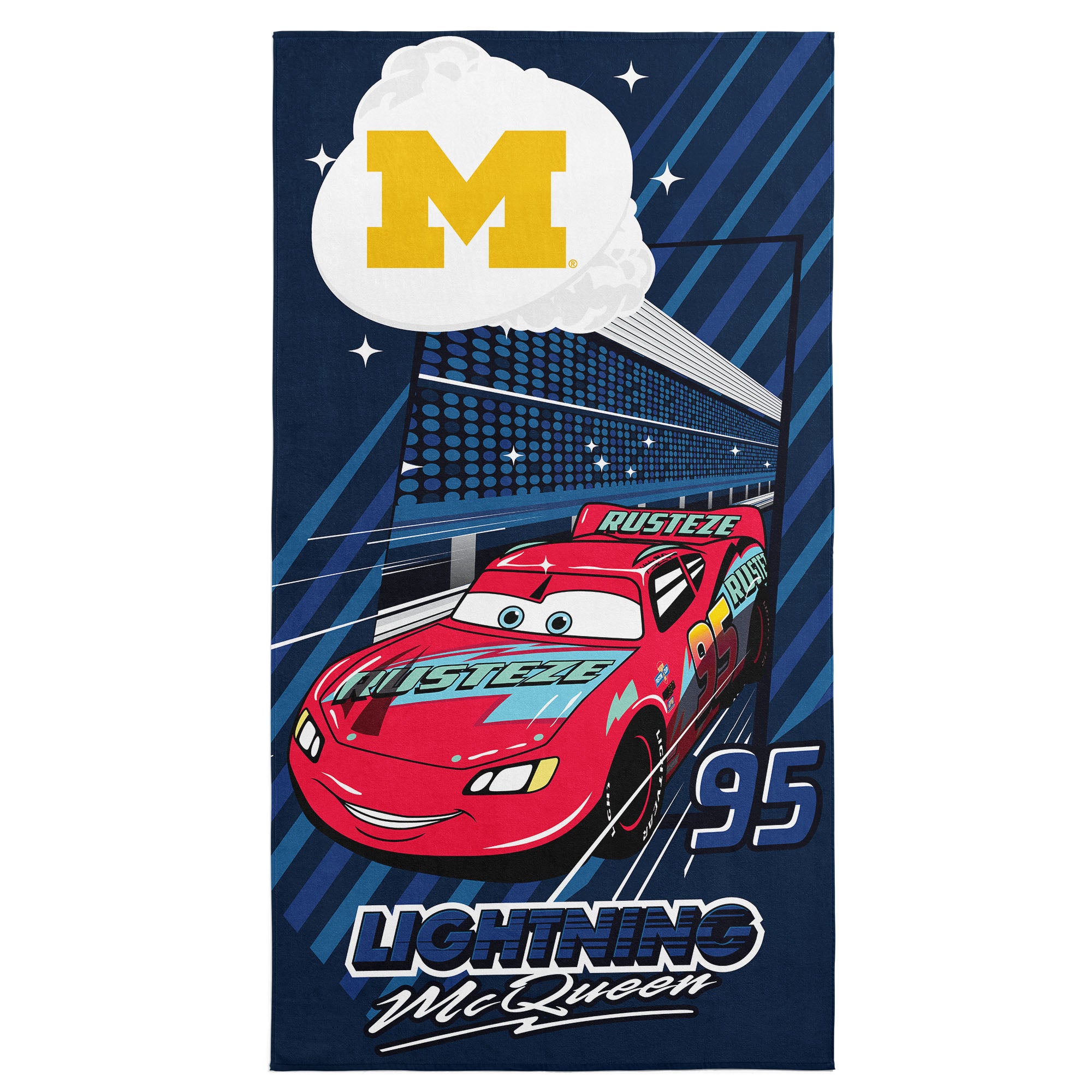 Collegiate University of Michigan Disney Cars Speedline Navy Microfiber Beach Towel 30x60 inches