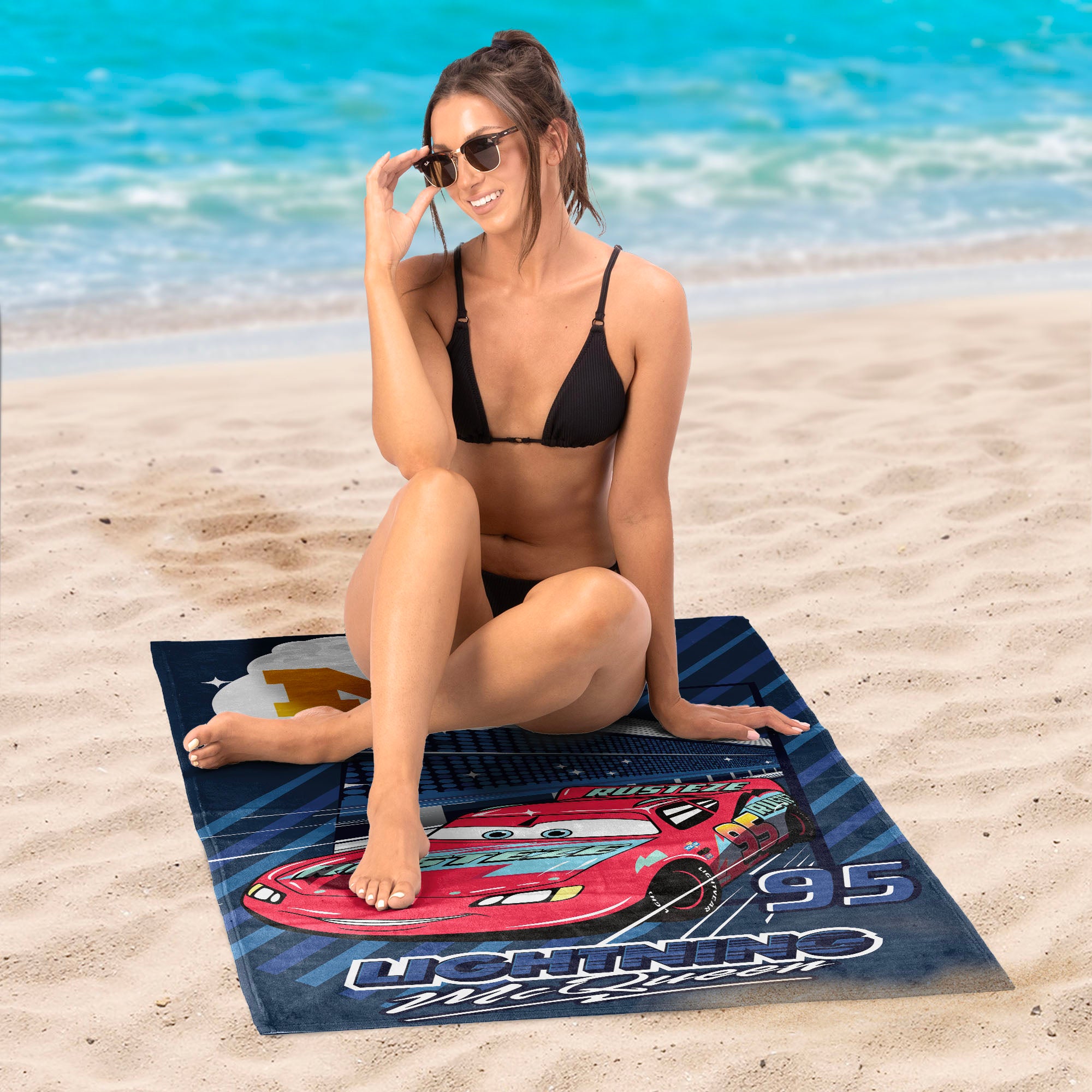 Collegiate University of Michigan Disney Cars Speedline Navy Microfiber Beach Towel 30x60 inches