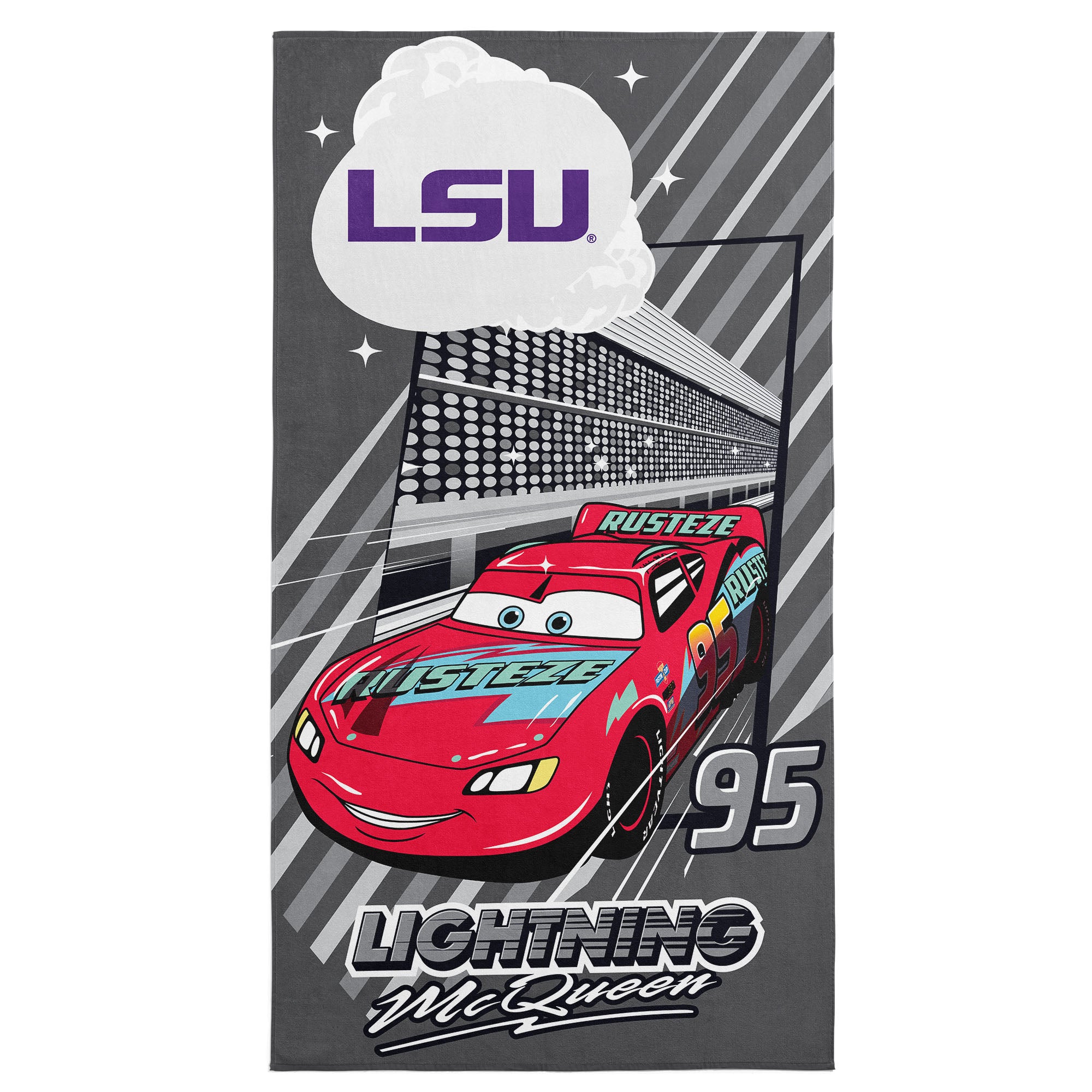 Collegiate Louisiana State University Disney Cars Speedline Grey Microfiber Beach Towel 30x60 inches