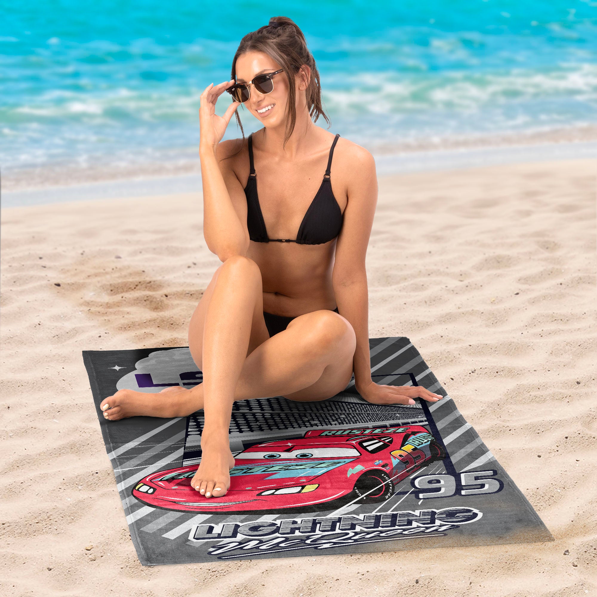 Collegiate Louisiana State University Disney Cars Speedline Grey Microfiber Beach Towel 30x60 inches