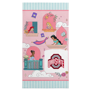 Collegiate Ohio State University Disney Princesses Window Scene Pink Microfiber Beach Towel 30x60 inches