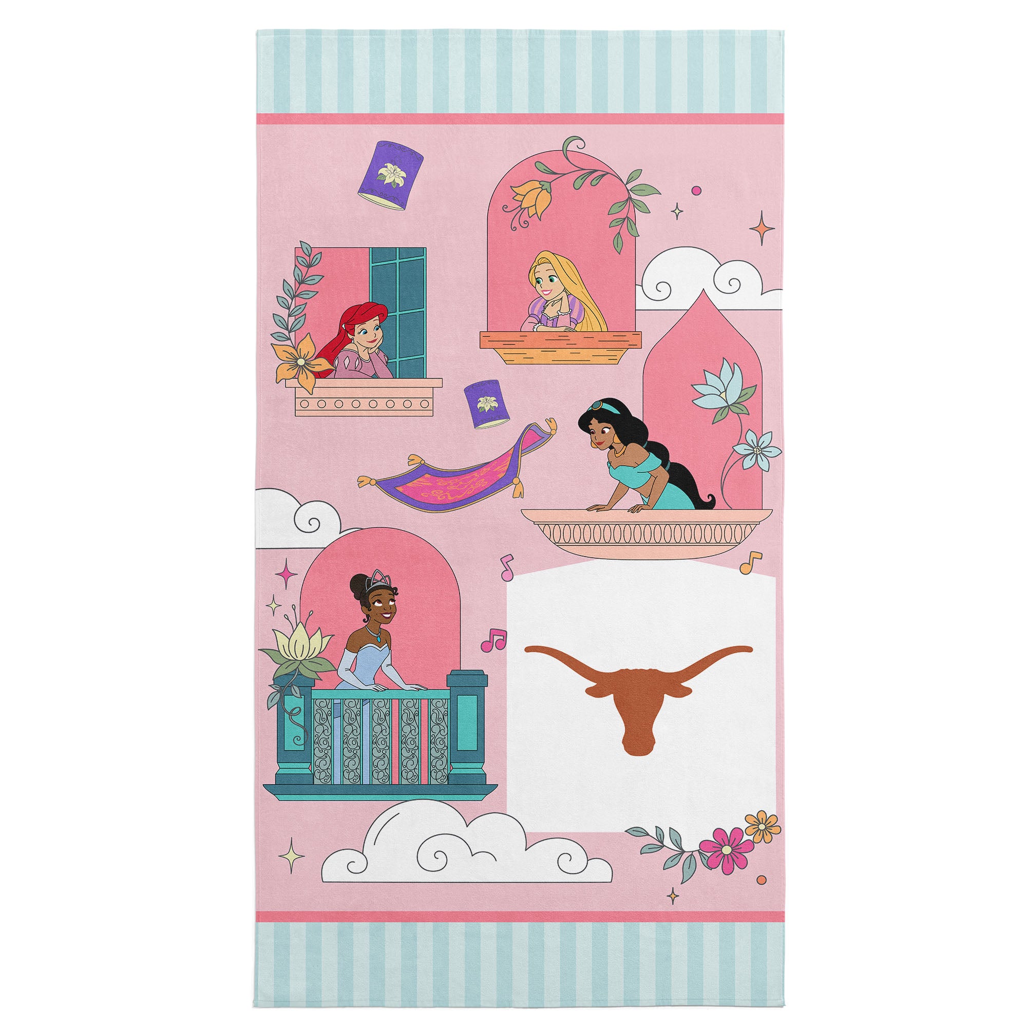 Collegiate University of Texas Disney Princesses Window Scene Pink Microfiber Beach Towel 30x60 inches