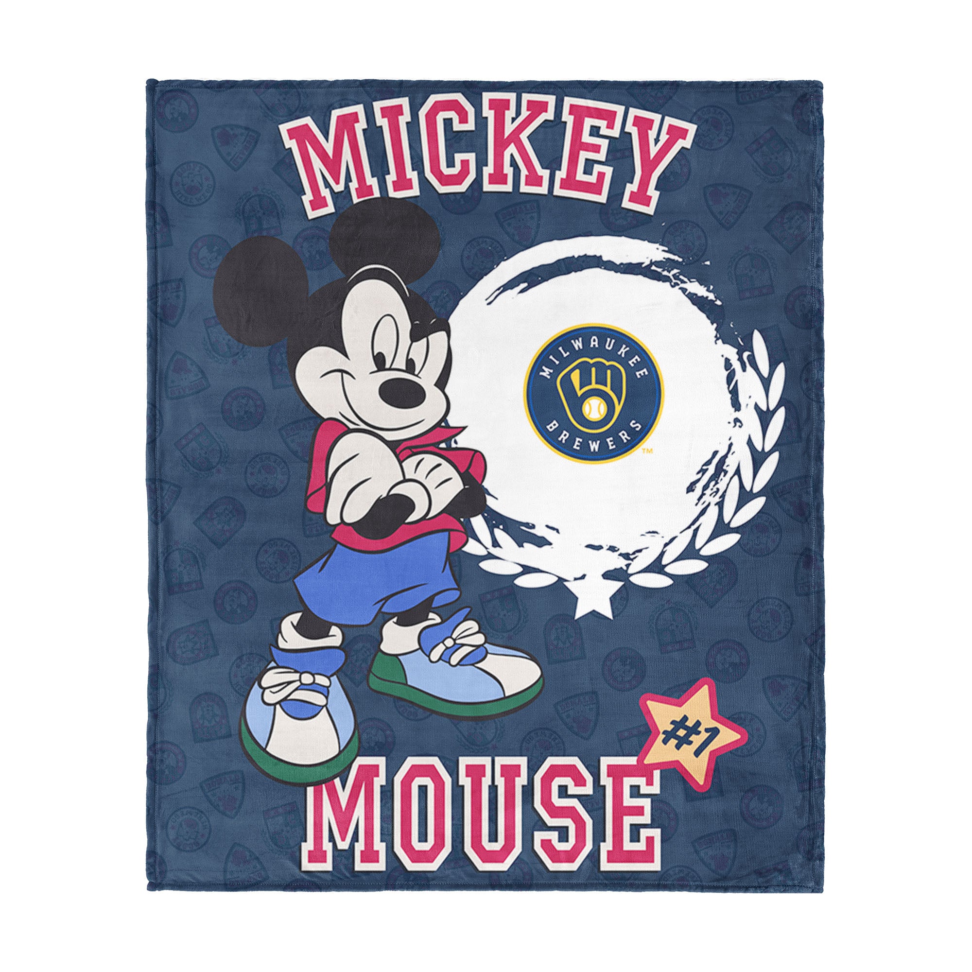 MLB Milwaukee Brewers Disney Mickey Mouse Baller Navy Silk Touch Throw Blanket 46x60 inches