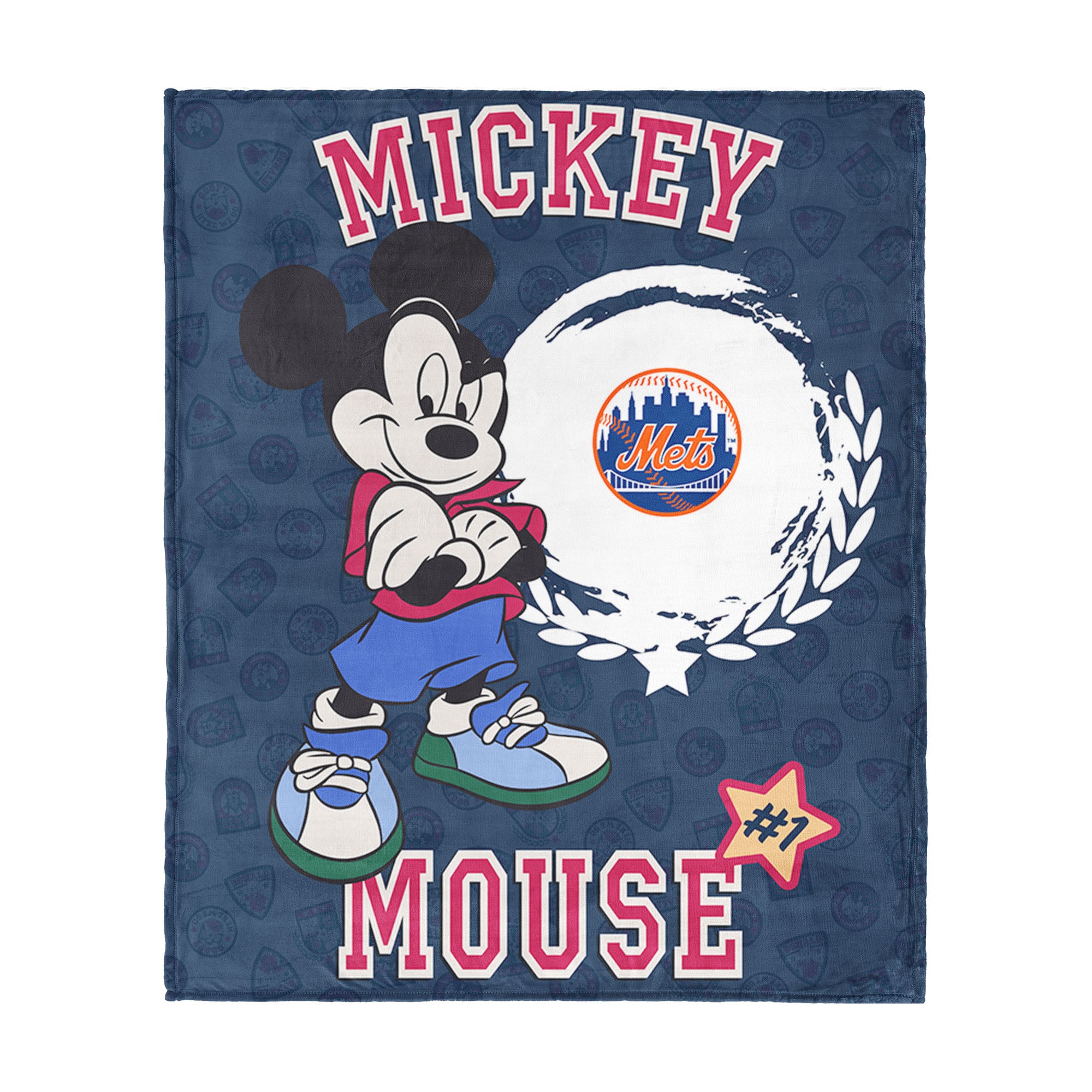 MLB New York Mets Disney Mickey Mouse Baller Navy Silk Touch Throw Blanket 46x60 inches