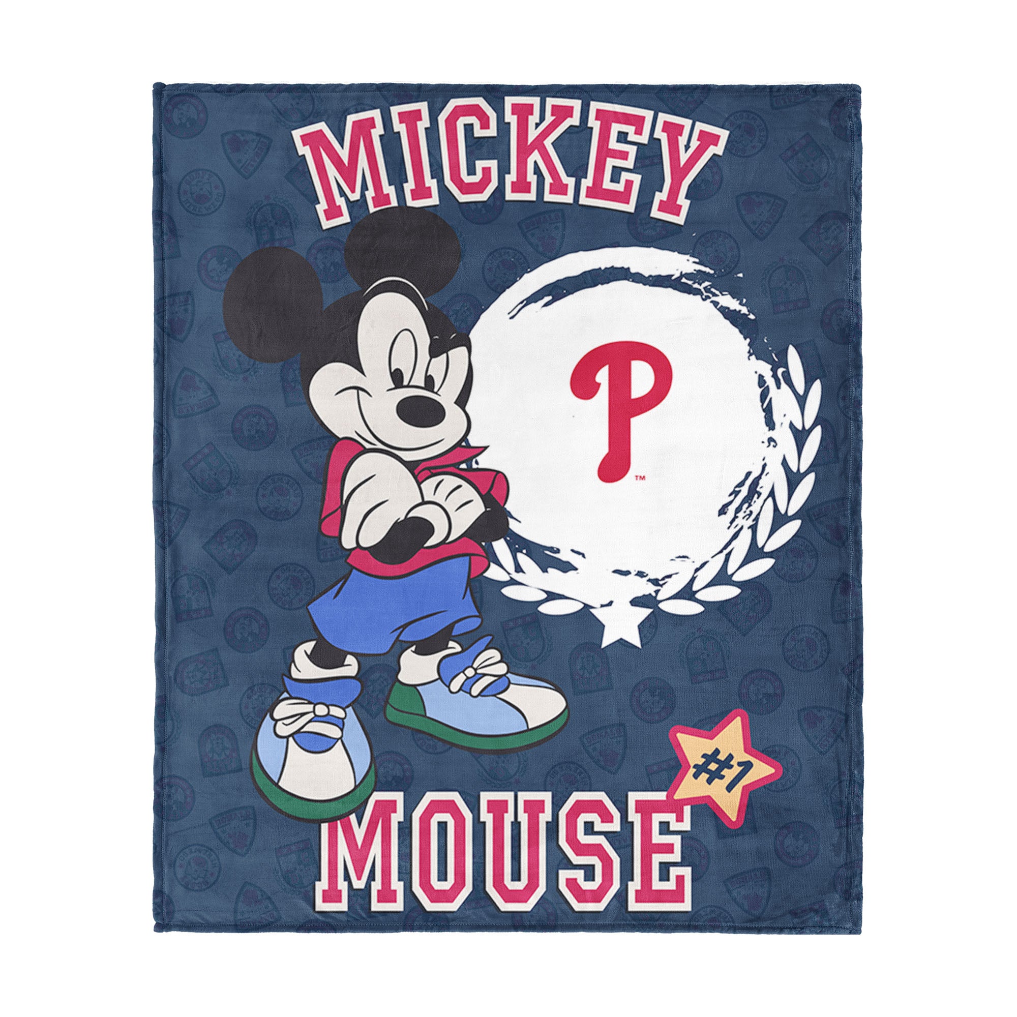 MLB Philadelphia Phillies Disney Mickey Mouse Baller Grey Silk Touch Throw Blanket 46x60 inches