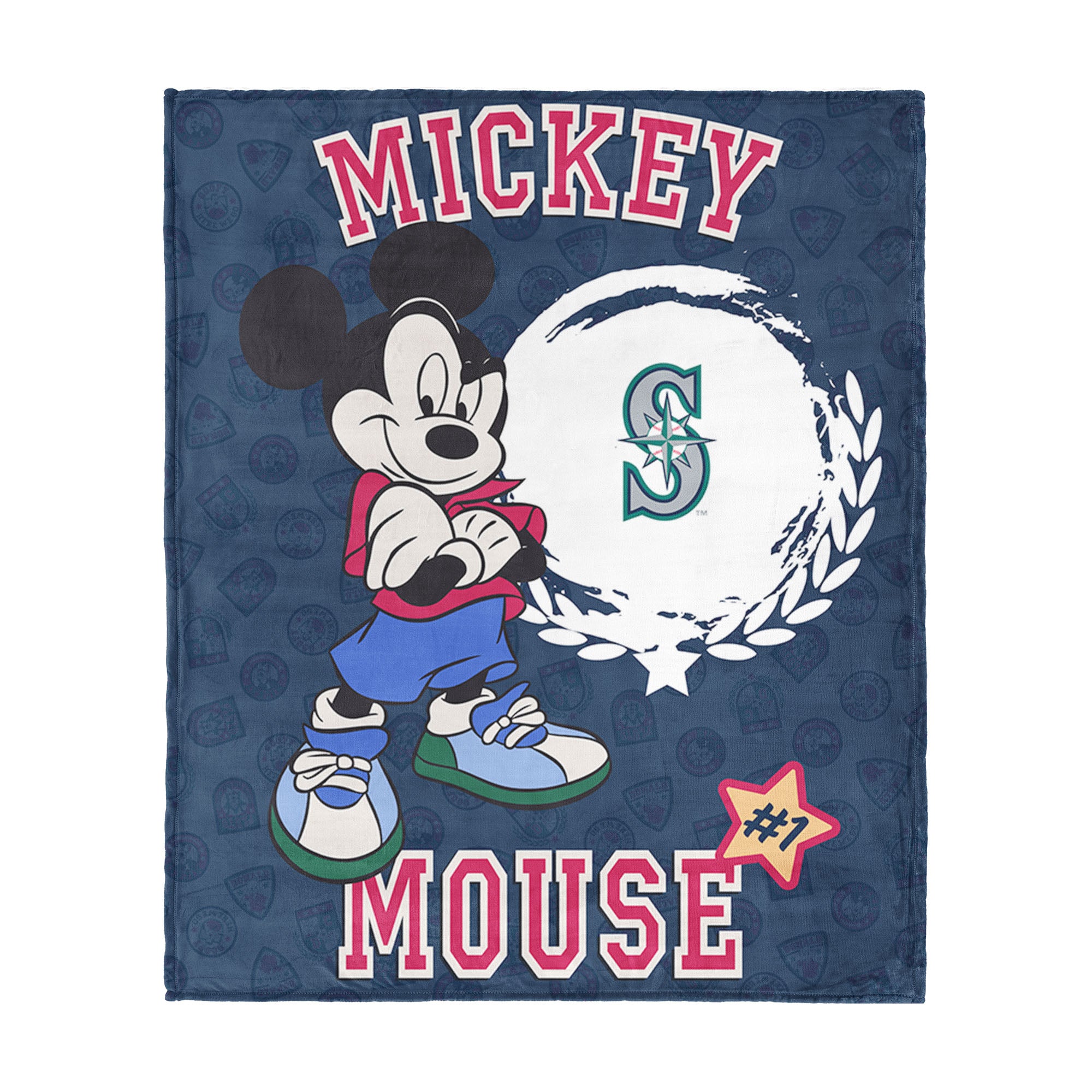 MLB Seattle Mariners Disney Mickey Mouse Baller Navy Silk Touch Throw Blanket 46x60 inches