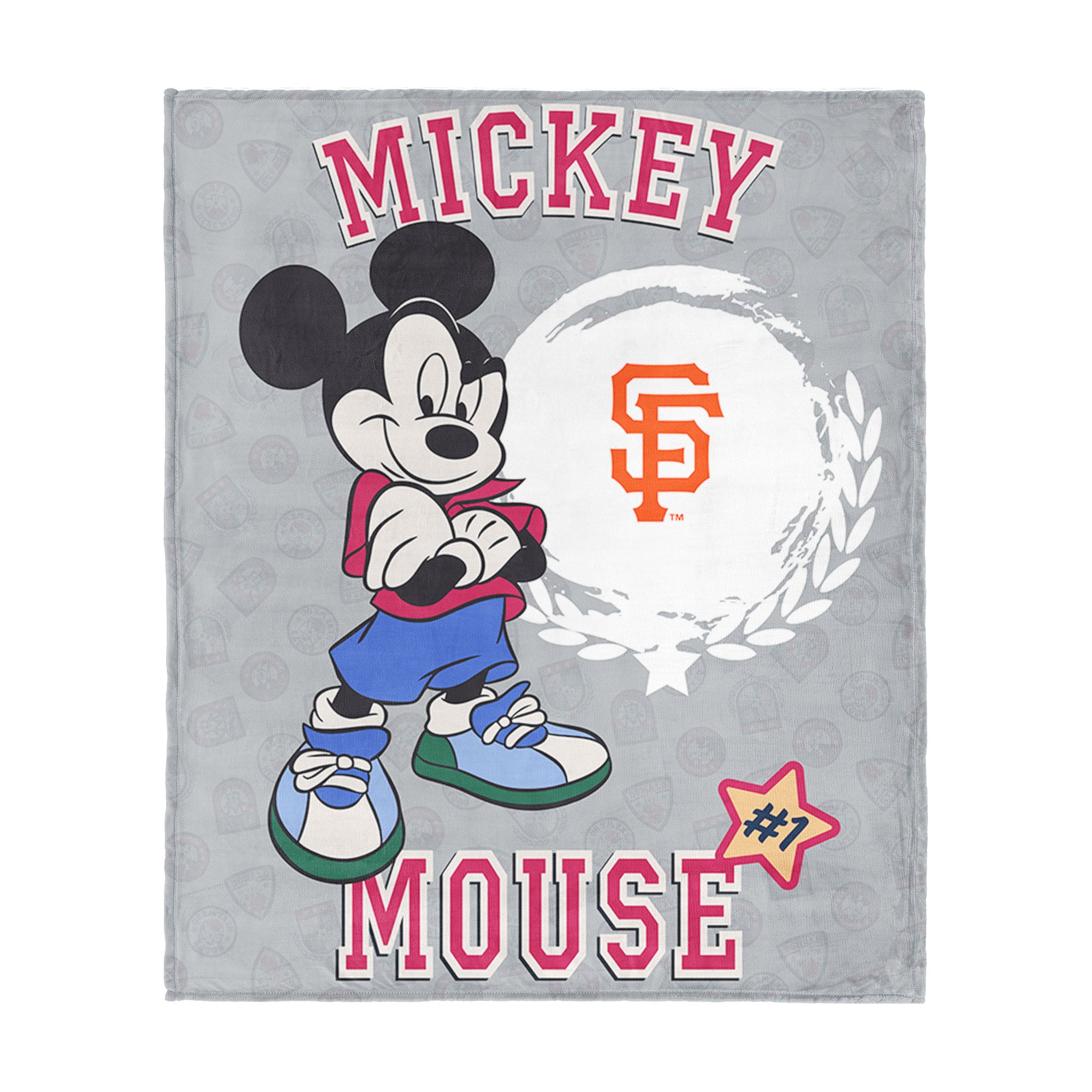 MLB San Francisco Giants Disney Mickey Mouse Baller Grey Silk Touch Throw Blanket 46x60 inches